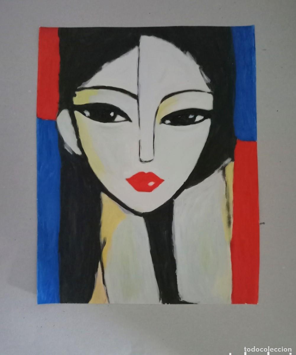 Arte: Original pintura cara abstracta (27) (t&eacute;cnica mixta) acuarela y acr&iacute;lico sobre papel cart&oacute;n doble...
