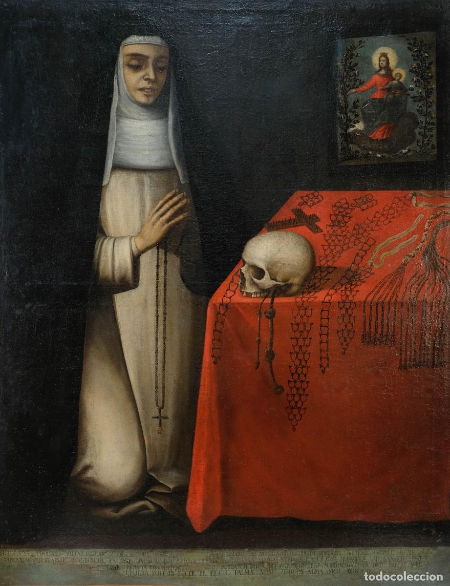 Arte: &Oacute;leo sobre lienzo Sor Tomasa Valens Escuela espa&ntilde;ola fechado 1701