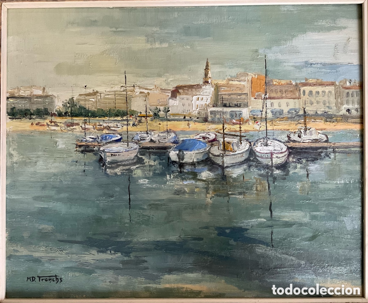 Arte: Maria Dolors Trenchs (1940-2007) &ndash; Puerto de Palam&oacute;s. &Oacute;leo original firmado y titulado
