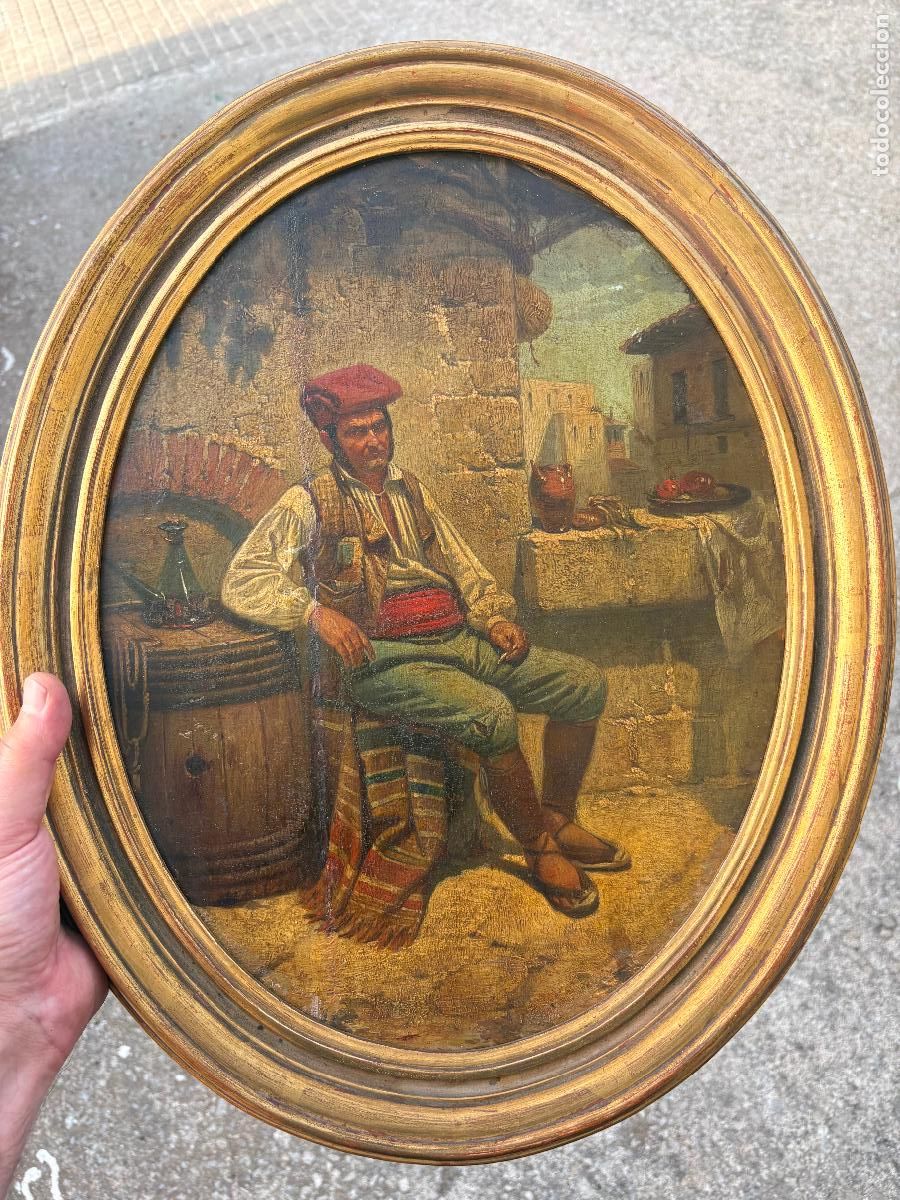 Arte: Tabla costumbrista siglo xix &oacute;leo sobre madera