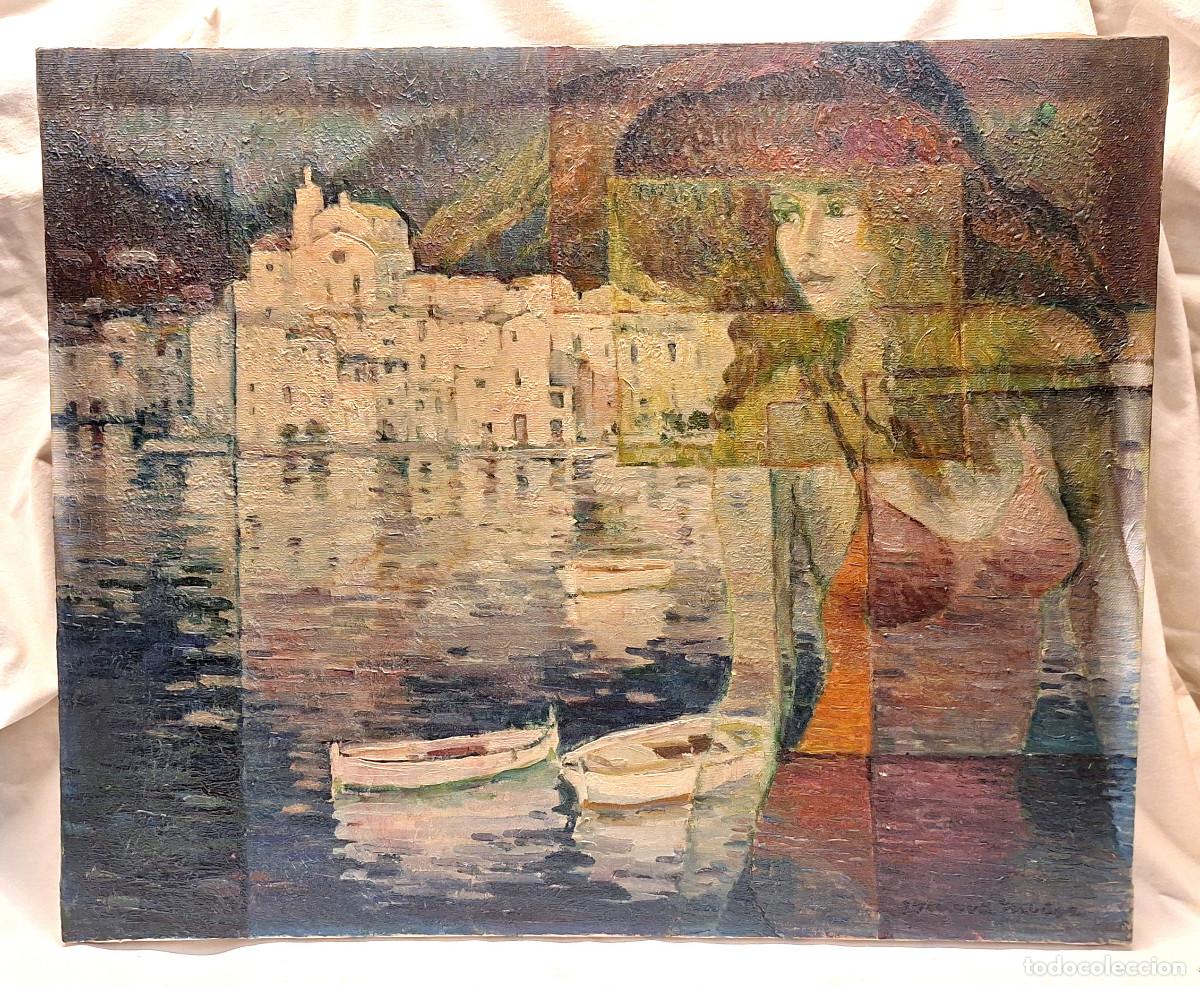 Arte: Cadaqu&eacute;s Vista parcial Composici&oacute;n Oleo de Zamora Mu&ntilde;oz.