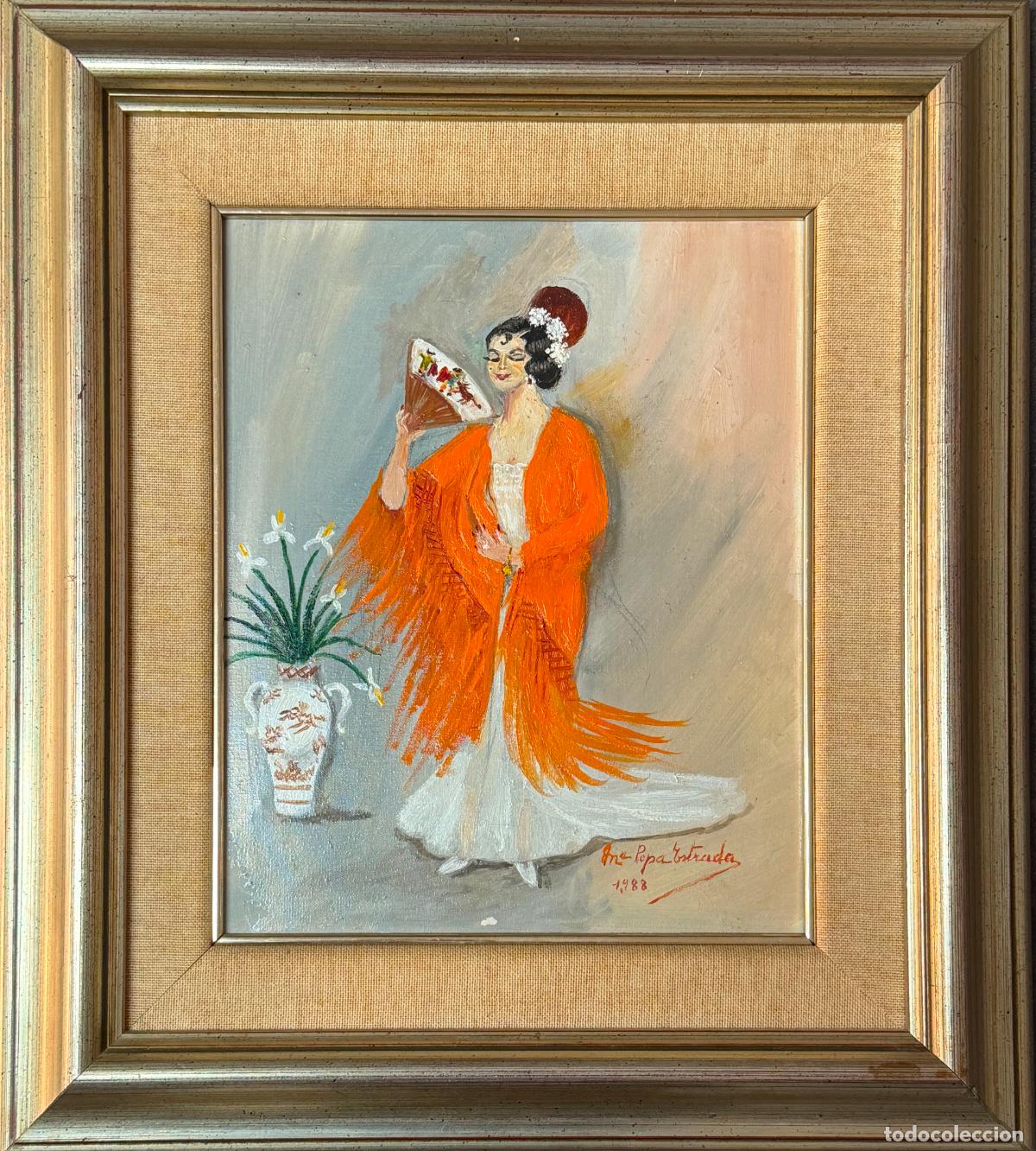 Arte: Mari Pepa Estrada , &oacute;leo lienzo , M&aacute;laga , gitana Malague&ntilde;a , firmado y fechado en 1988 , R 196