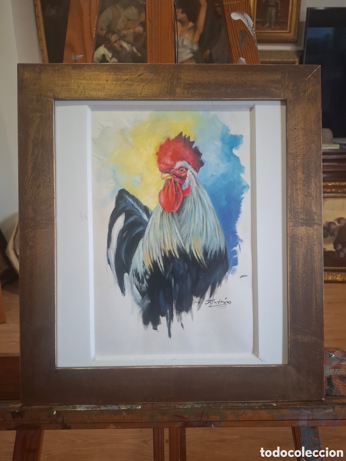Arte: Cuadro al oleo gallina de rodrigo baez 49x44