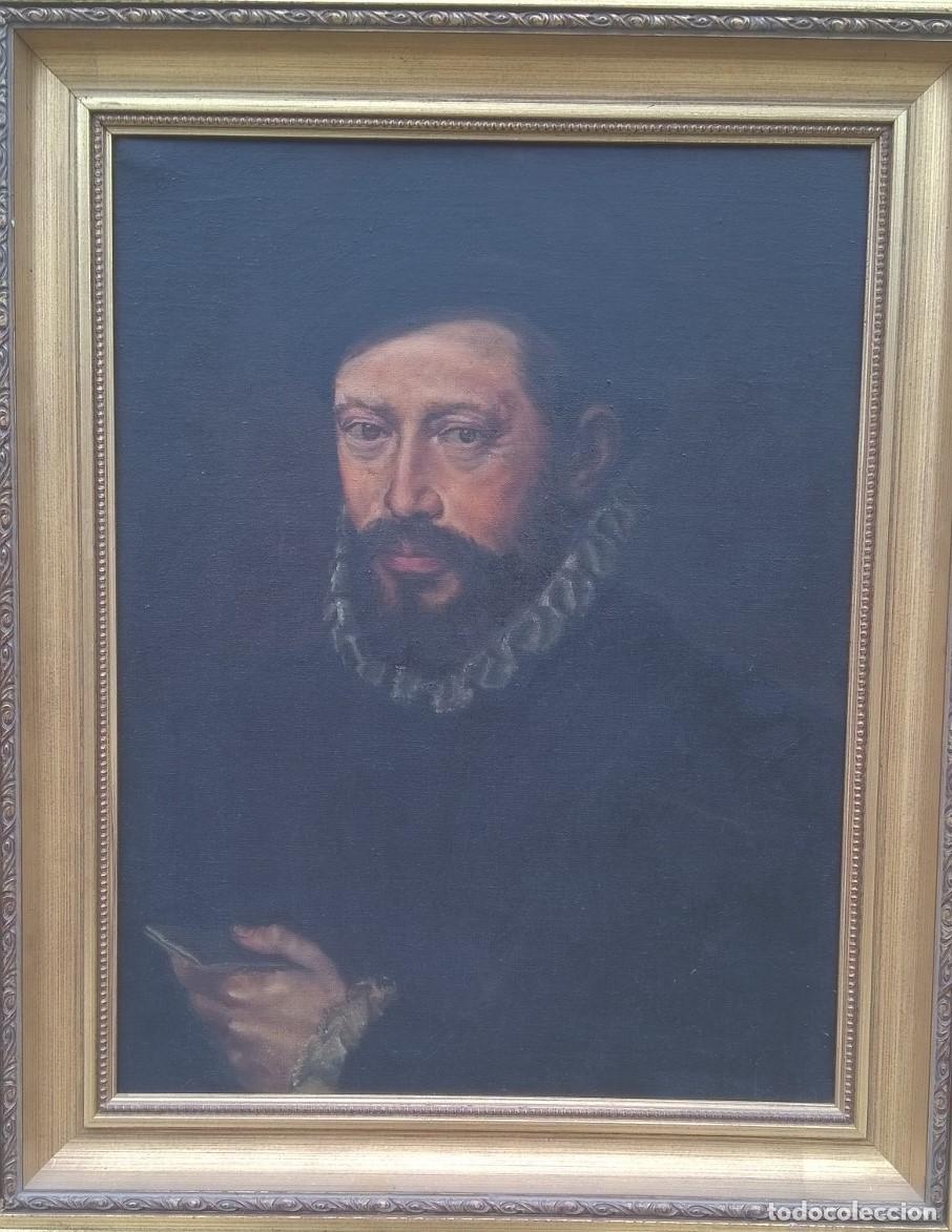Arte: Magn&iacute;fico Cuadro al &oacute;leo, Siglo XIX, caballero con gorguera. Perfecto estado y marco dorado.