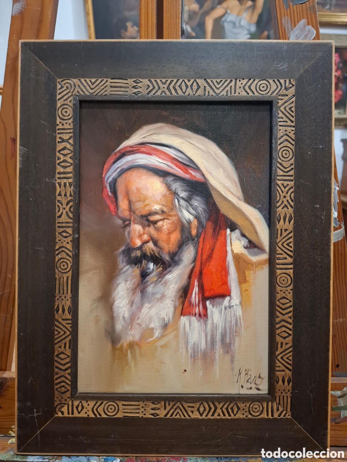 Arte: Oleo sobre lienzo rodrigo Baez cabeza de anciano 40x31