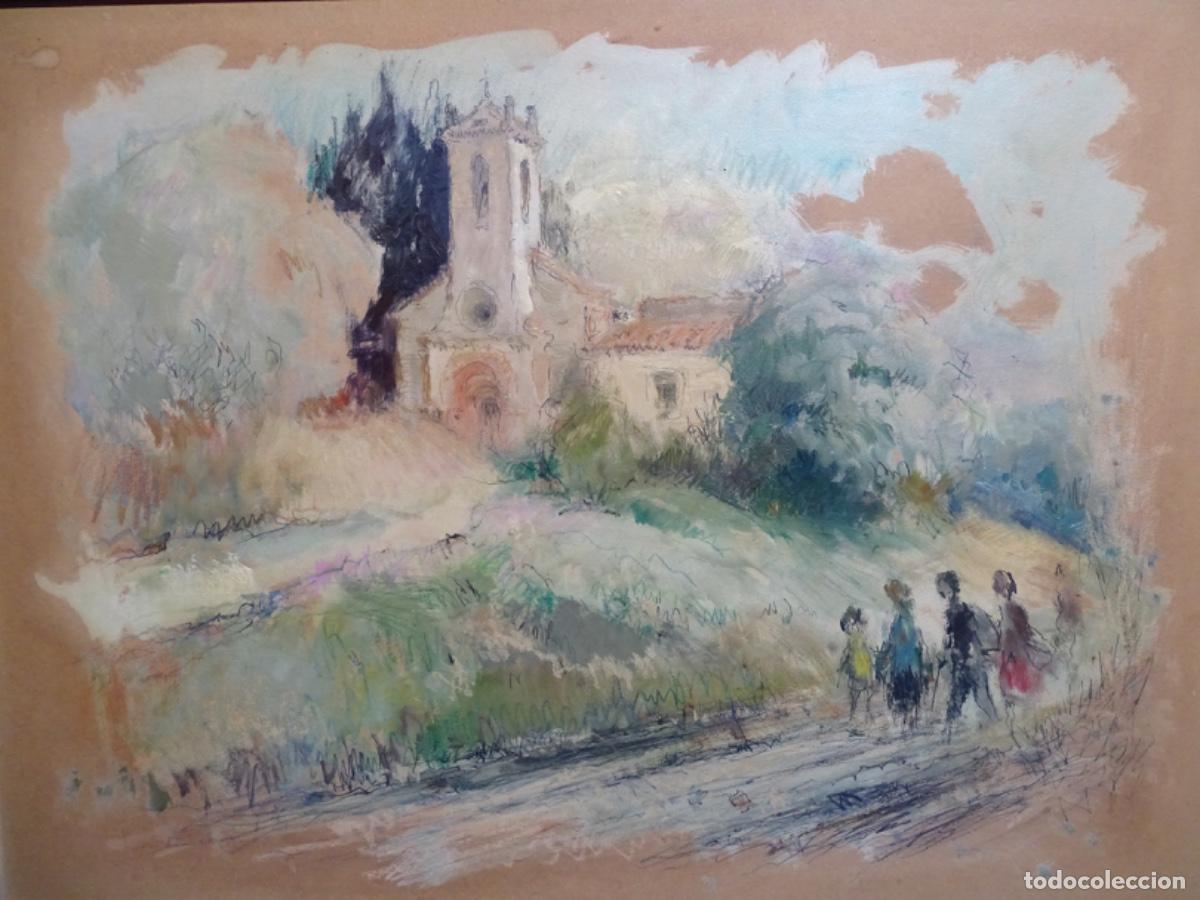 Arte: T&Eacute;CNICA MIXTA SOBRE TABLEX ANONIMO. EXCURSI&Oacute;N A LA ERMITA. BUEN TRAZO.