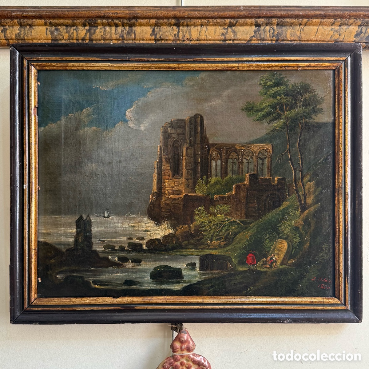 Arte: Ricardo Villodas - Marina con ruinas y figuras - 1860