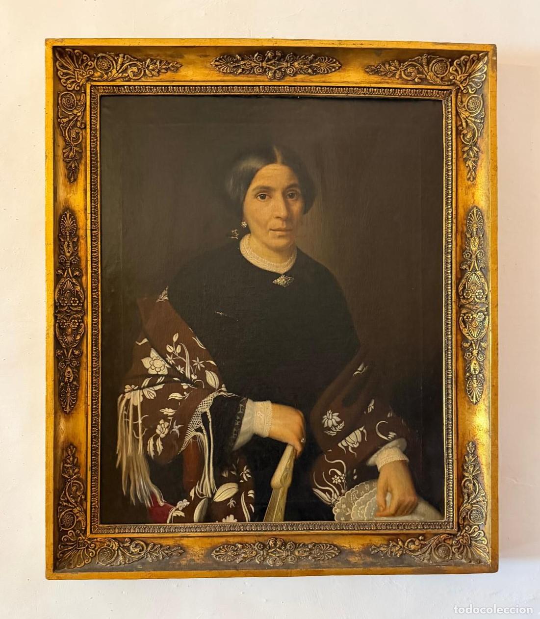 Arte: RETRATO DE DAMA ESPA&Ntilde;OLA CON MANT&Oacute;N Y ABANICO. AN&Oacute;NIMO. &Oacute;LEO SOBRE LIENZO. ESPA&Ntilde;A. XIX.