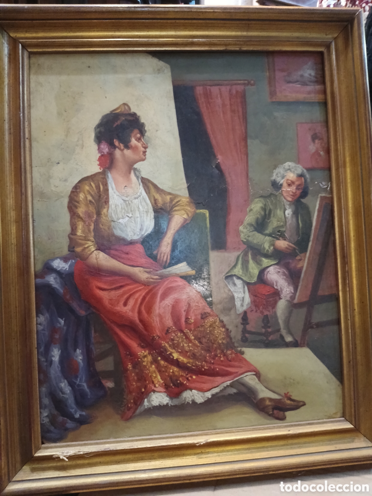Arte: &Oacute;leo sobre tabla escena rom&aacute;ntica francesa