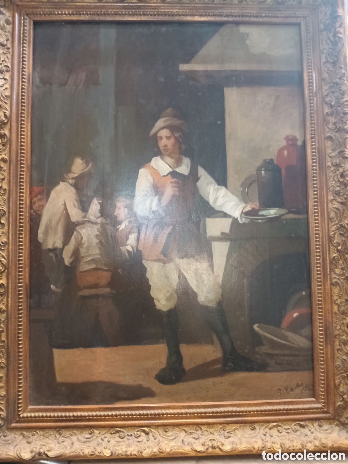 Arte: &Oacute;leo sobre tabla firmado escena europea