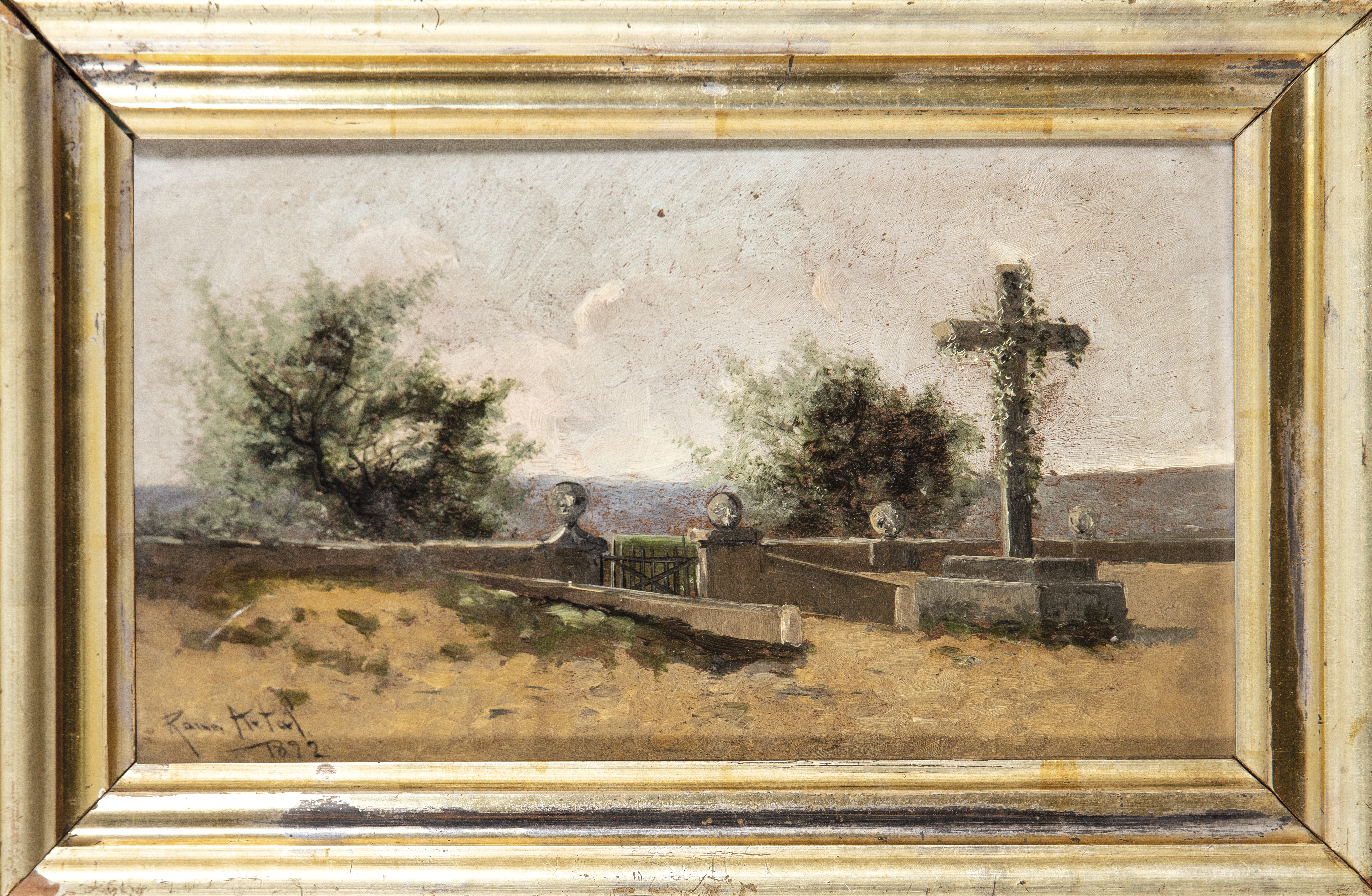 Arte: Paisaje &oacute;leo sobre tabla Manuel Ramos Artal escuela espa&ntilde;ola firmado y fechado en 1892