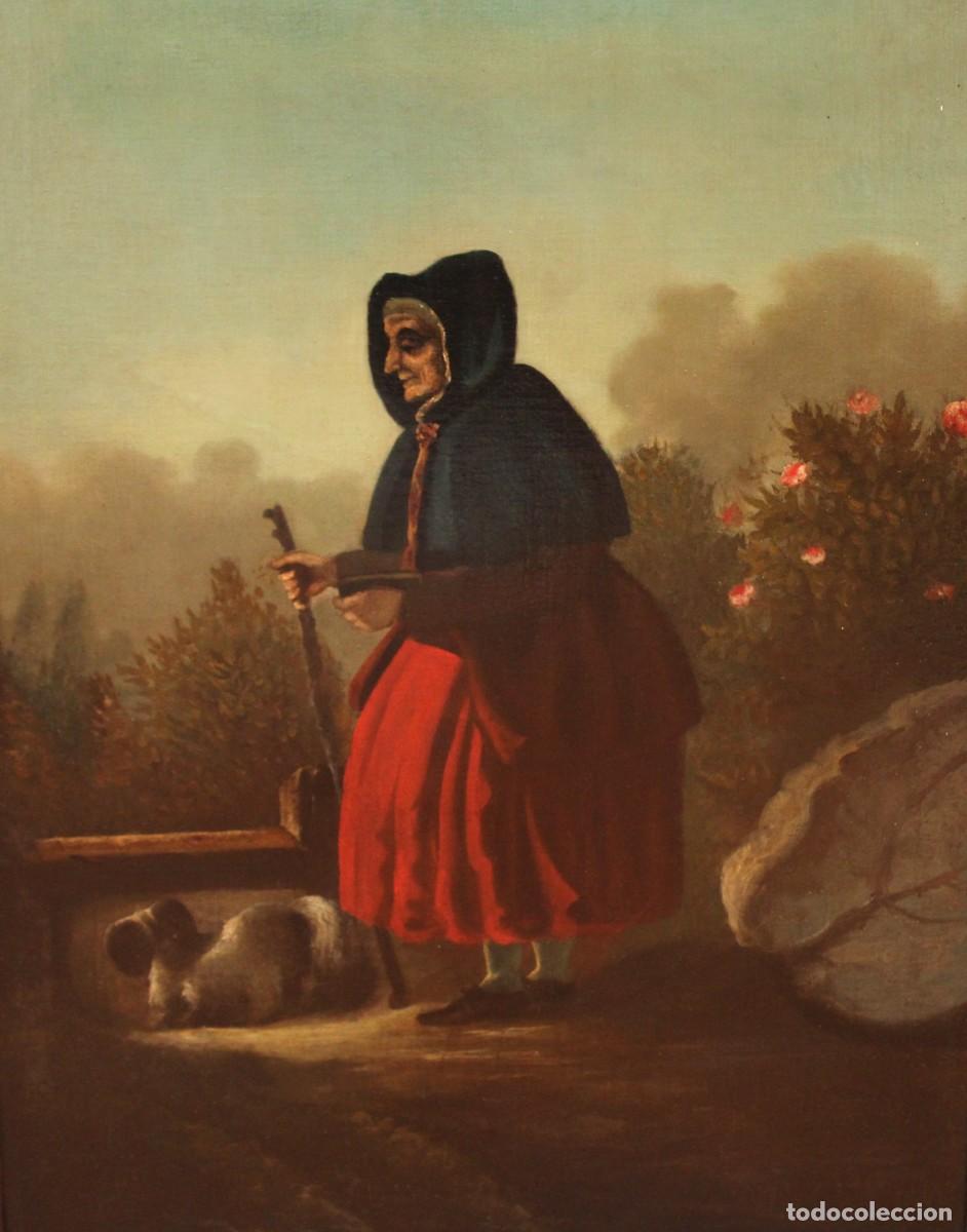 Arte: ESCUELA VALENCIANA (XIX) OLEO SOBRE TELA DE AUTOR ANONIMO. EL PASEO DE LA ANCIANA