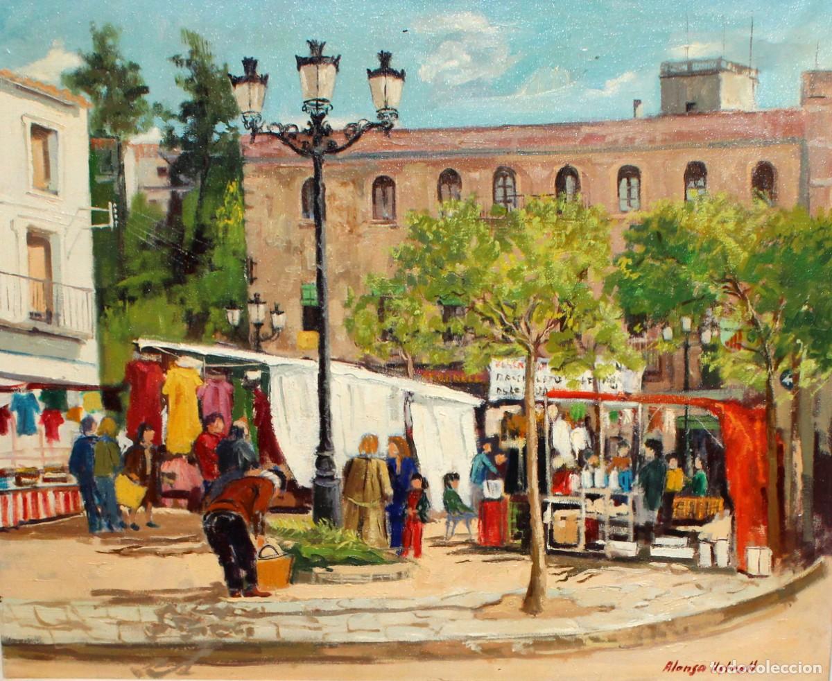 Arte: ALONSO USTRELL (XX) OLEO SOBRE TELA. ESCENA DE MERCADO. 60 X 73 CM.