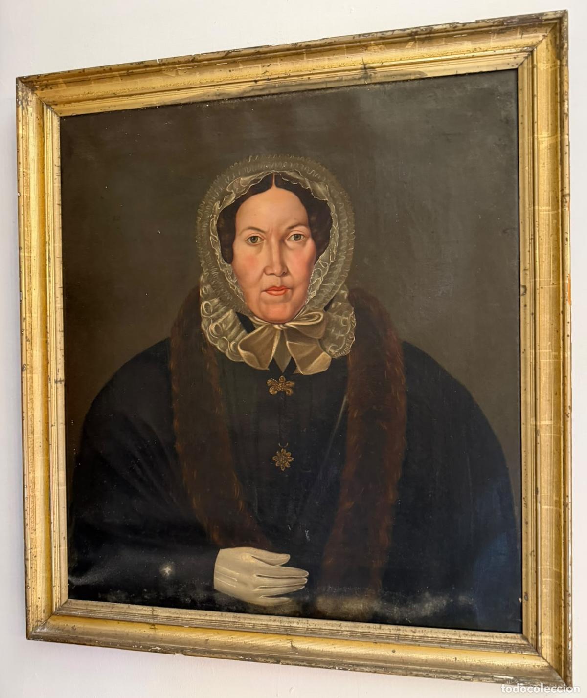 Arte: RETRATO DE MUJER CON ABRIGO Y COFIA. AN&Oacute;NIMO. &Oacute;LEO SOBRE LIENZO. NORTE DE EUROPA. SIGLO XIX.