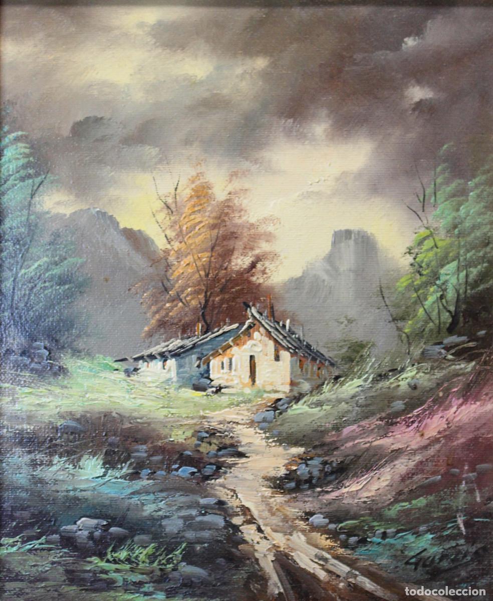 Arte: Caba&ntilde;a en el monte. &Oacute;leo sobre lienzo en marco de madera. - Foto 2
