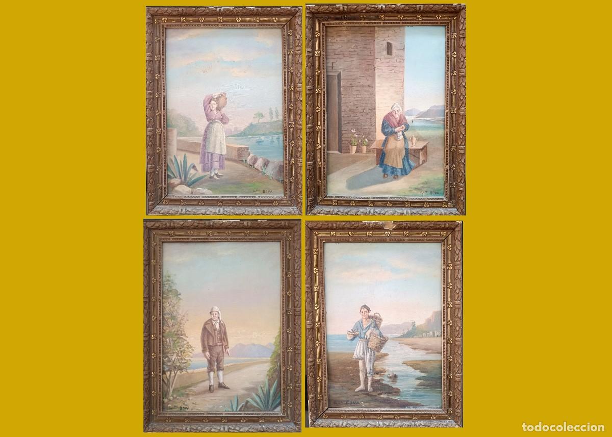Arte: Conjunto de 4 pinturas italianas antiguas - &Oacute;leo sobre zinc - G.M. Bova