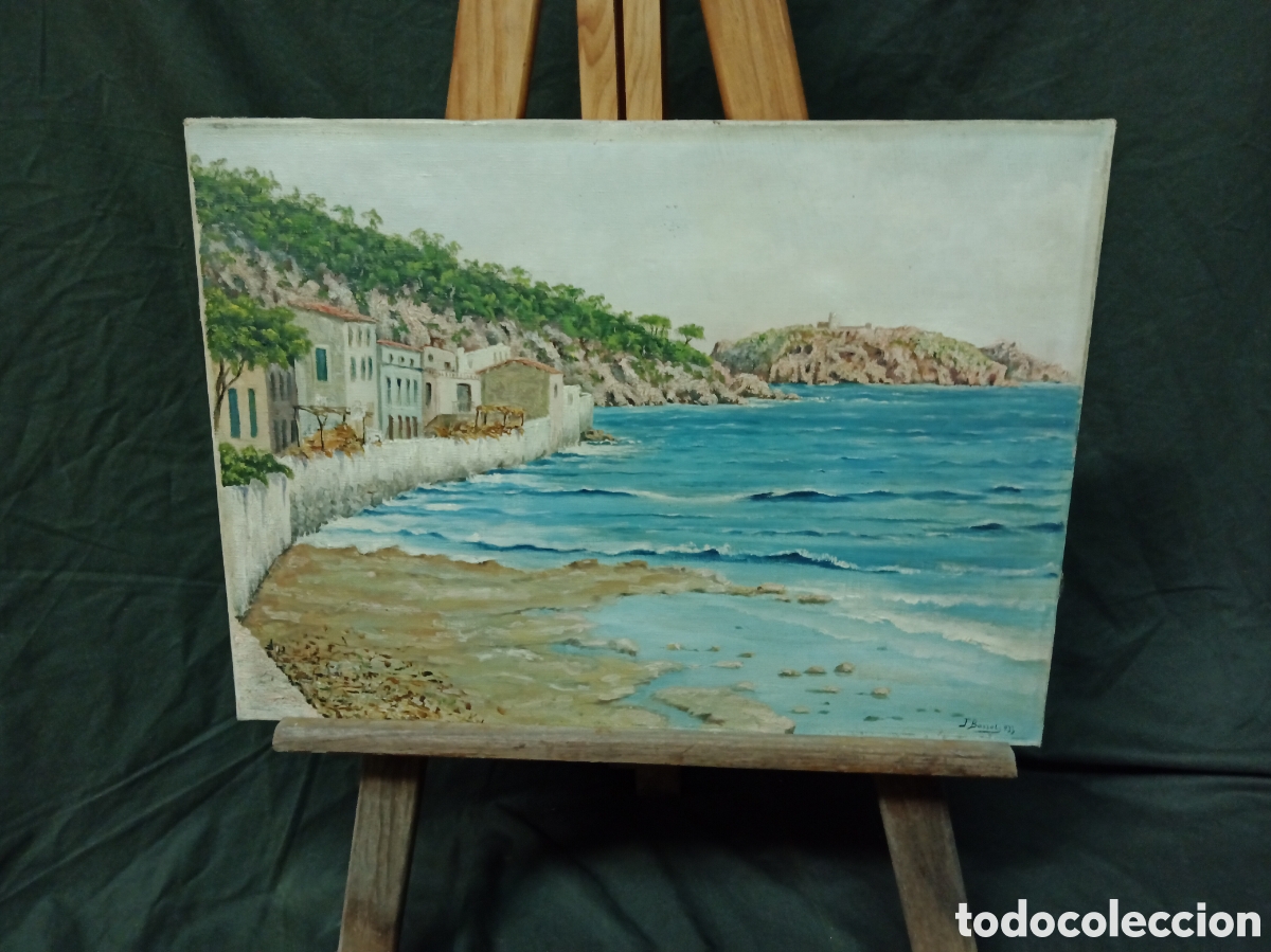 Arte: &Oacute;leo sobre lienzo Marina de L'Estartit-Medas (costa brava) - Firmado, J.BASSOLS 1933