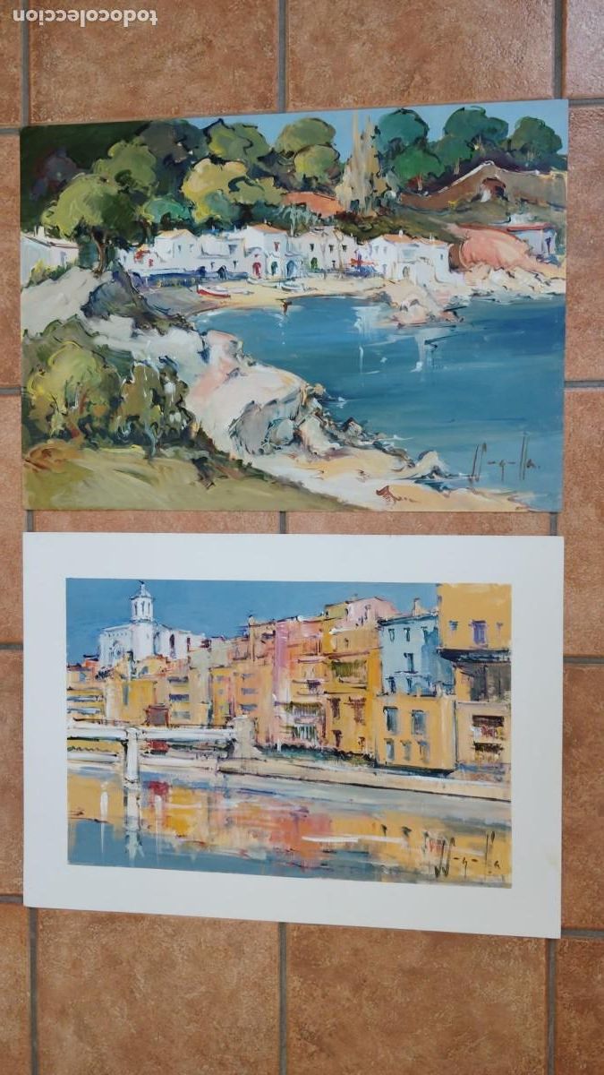 Arte: JOAN SARQUELLA OLIVERAS.-PINTOR.-PALAMOS.-GIRONA.-A&Ntilde;O 1956.-PAISAJE COSTERO.-PAISAJE URBANO.-OLEOS.