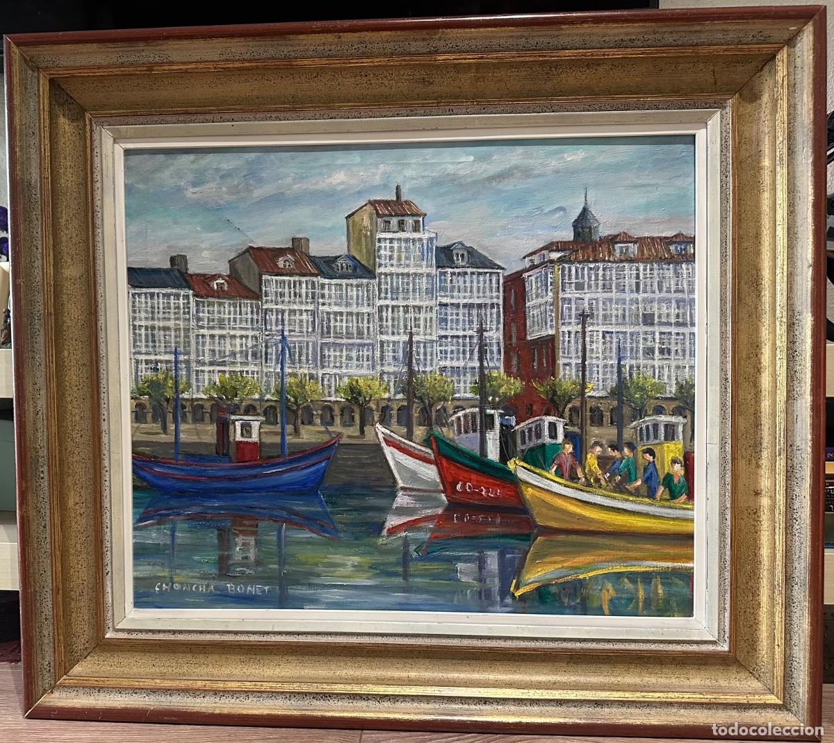 Arte: &Oacute;leo sobre lienzo &ldquo;Puerto A-Coru&ntilde;a&rdquo; . Autora Choncha Bonet ( 1922-2011)