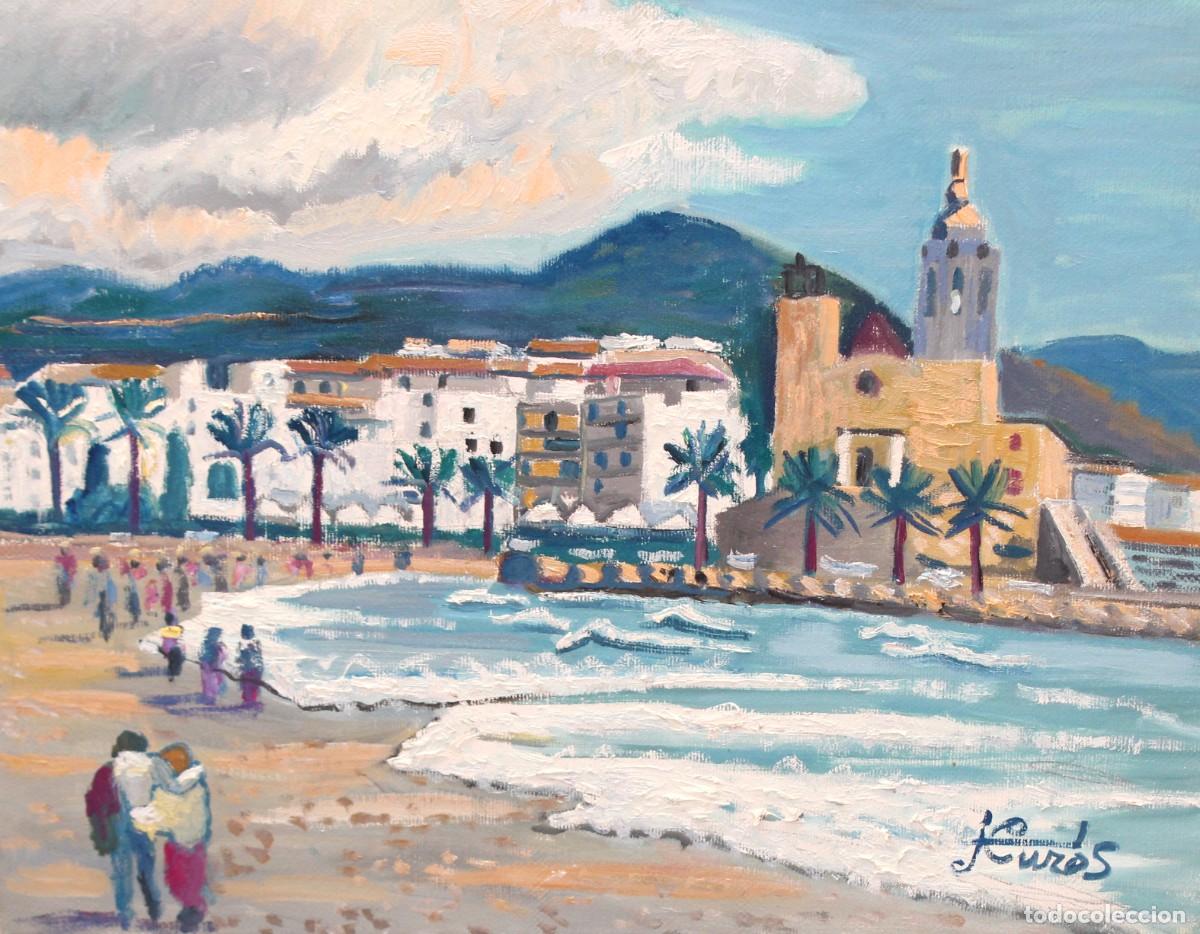 Arte: JORDI CUR&Oacute;S VENTURA (1930 - 2017) OLEO SOBRE TELA DEL A&Ntilde;O 1980. VISTA DE SITGES