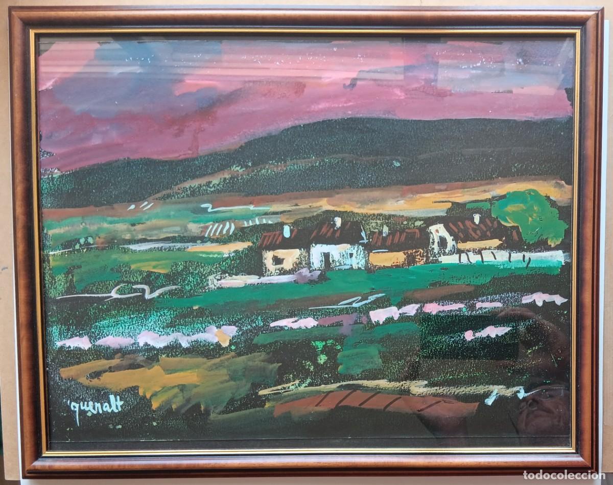 Arte: JOAN QUERALT DE QUADRAS - &Oacute;LEO SOBRE PAPEL - ENMARCADO MADERA Y CRISTAL 49 X 39 - PAISATGE D'OLOT.