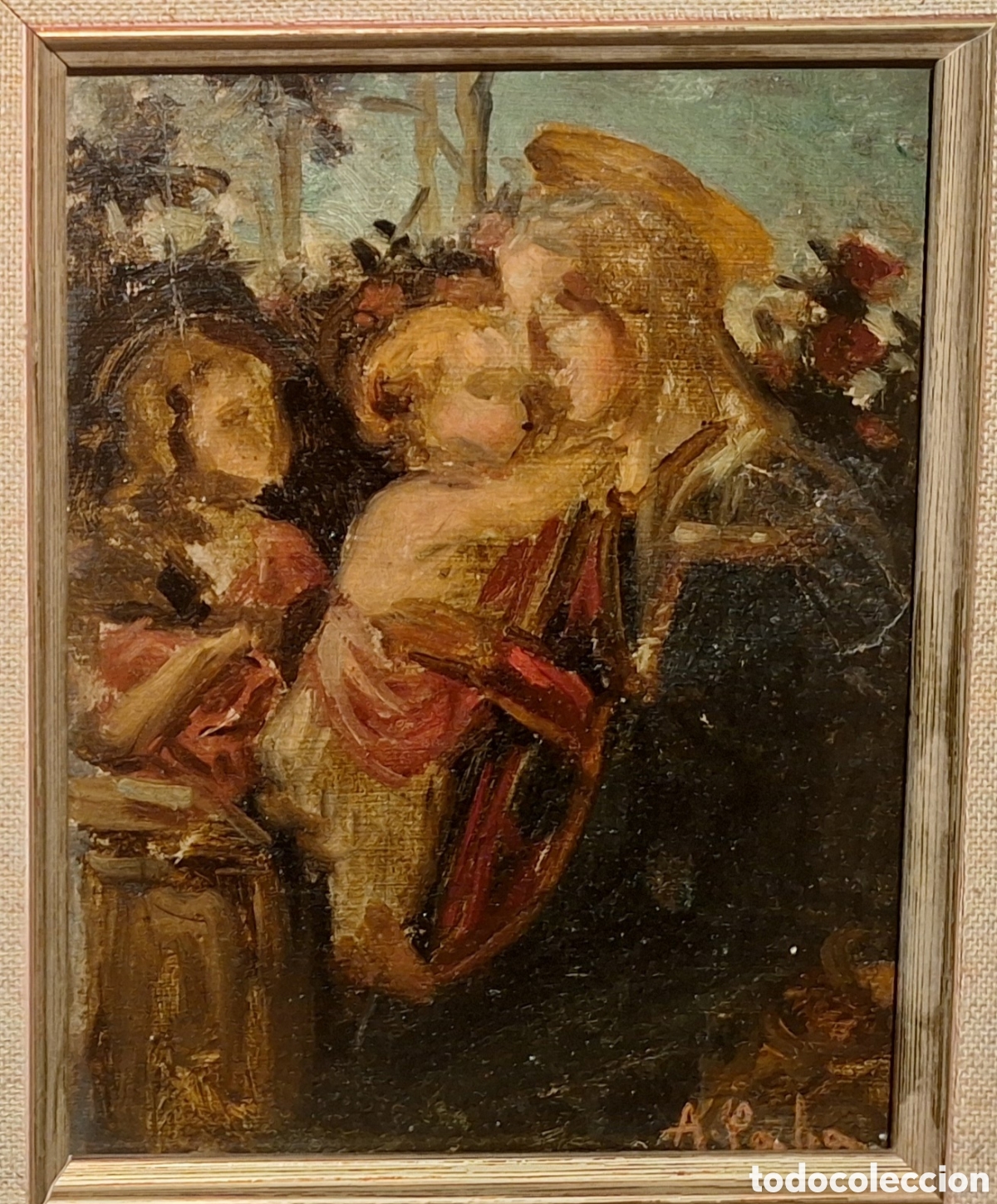 Arte: LA V&Iacute;RGEN Y EL NI&Ntilde;O CON SAN JUANITO POR ANTONI CABA (1838-1907)