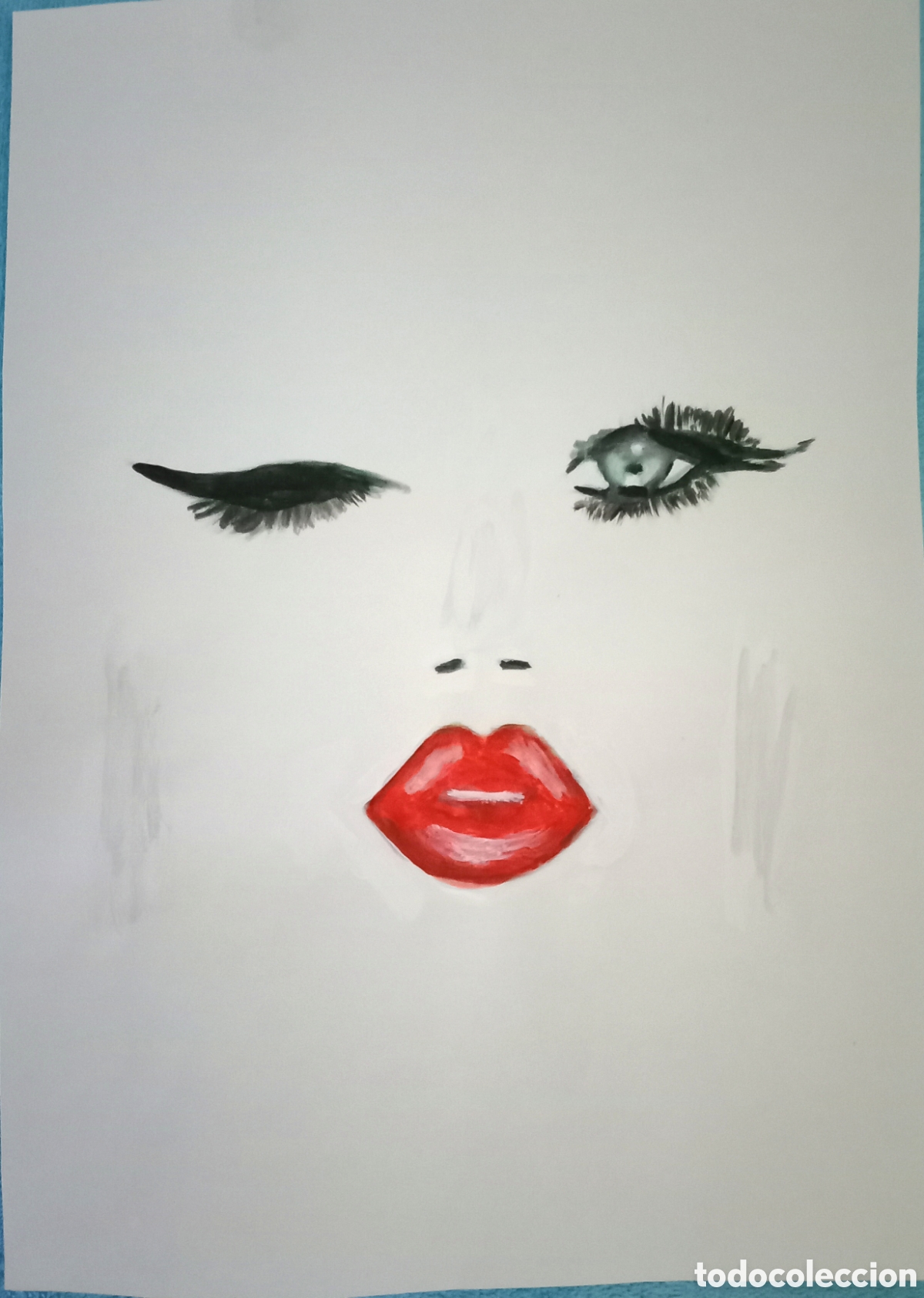 Arte: Original pintura cara rasgos (8) (t&eacute;cnica mixta) acuarela y acr&iacute;lico sobre papel 30,6cm x 21,8cm...