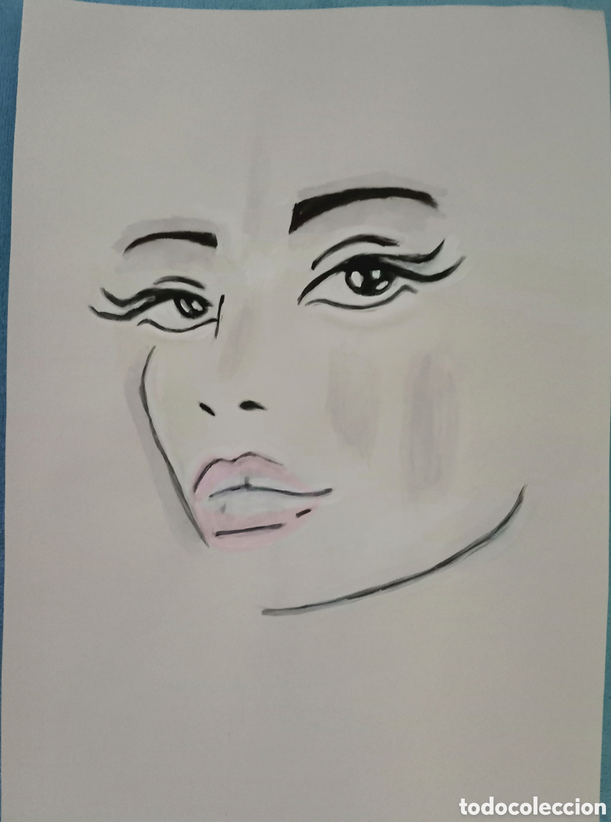 Arte: Original pintura cara rasgos (9) (t&eacute;cnica mixta) acuarela y acr&iacute;lico sobre papel 30,6cm x 21,8cm....