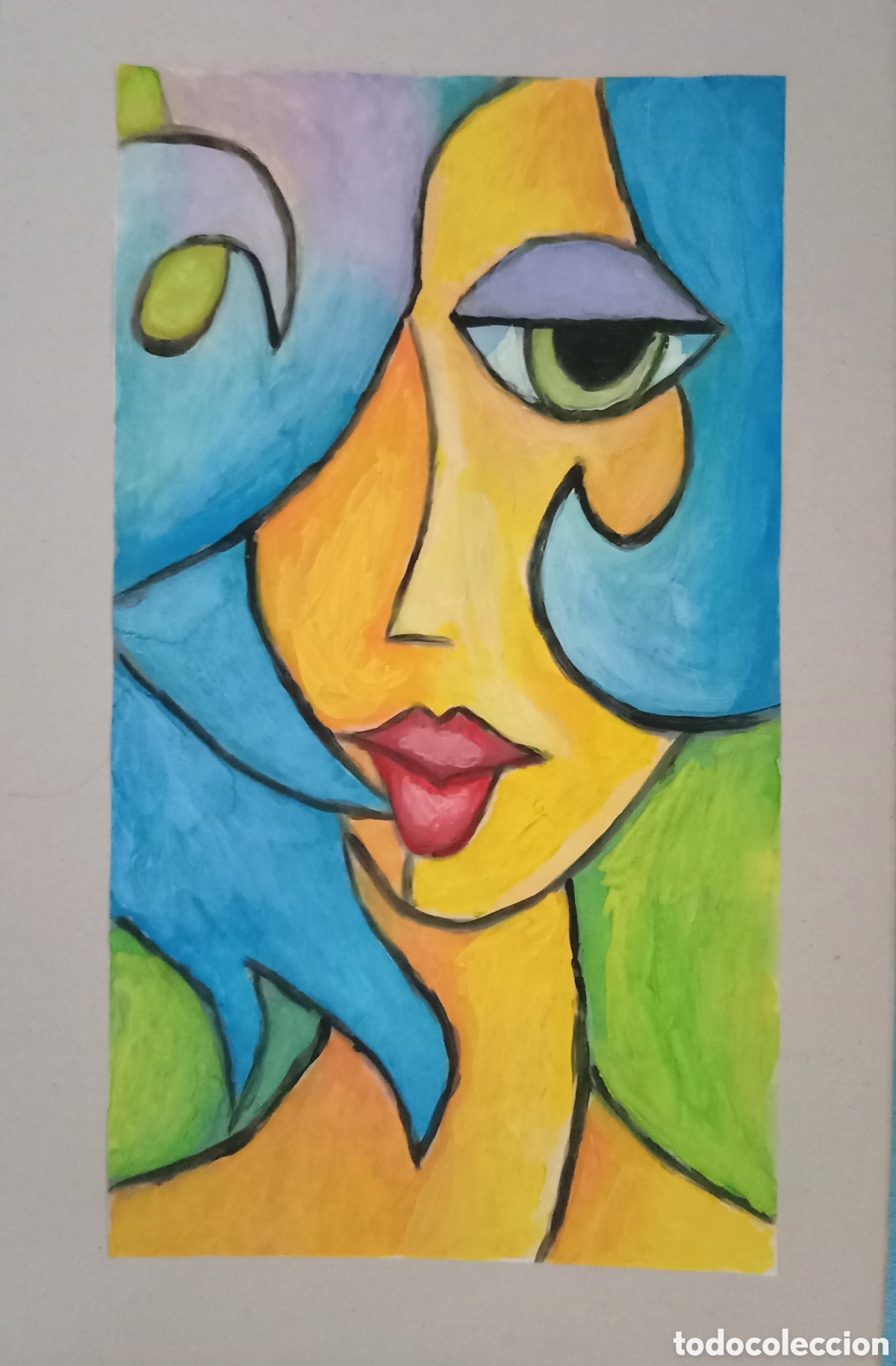 Arte: Original pintura cara abstracta (41) (t&eacute;cnica mixta) acuarela y acr&iacute;lico sobre papel cart&oacute;n doble...