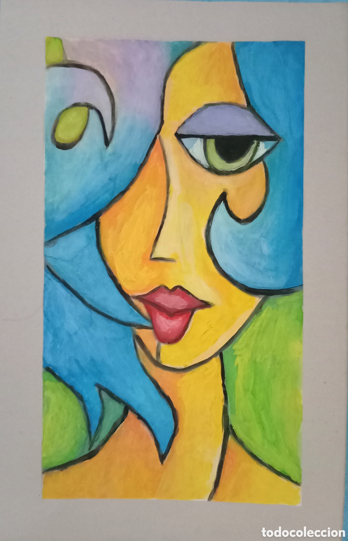 Arte: Original pintura cara abstracta (41) (t&eacute;cnica mixta) acuarela y acr&iacute;lico sobre papel cart&oacute;n doble...
