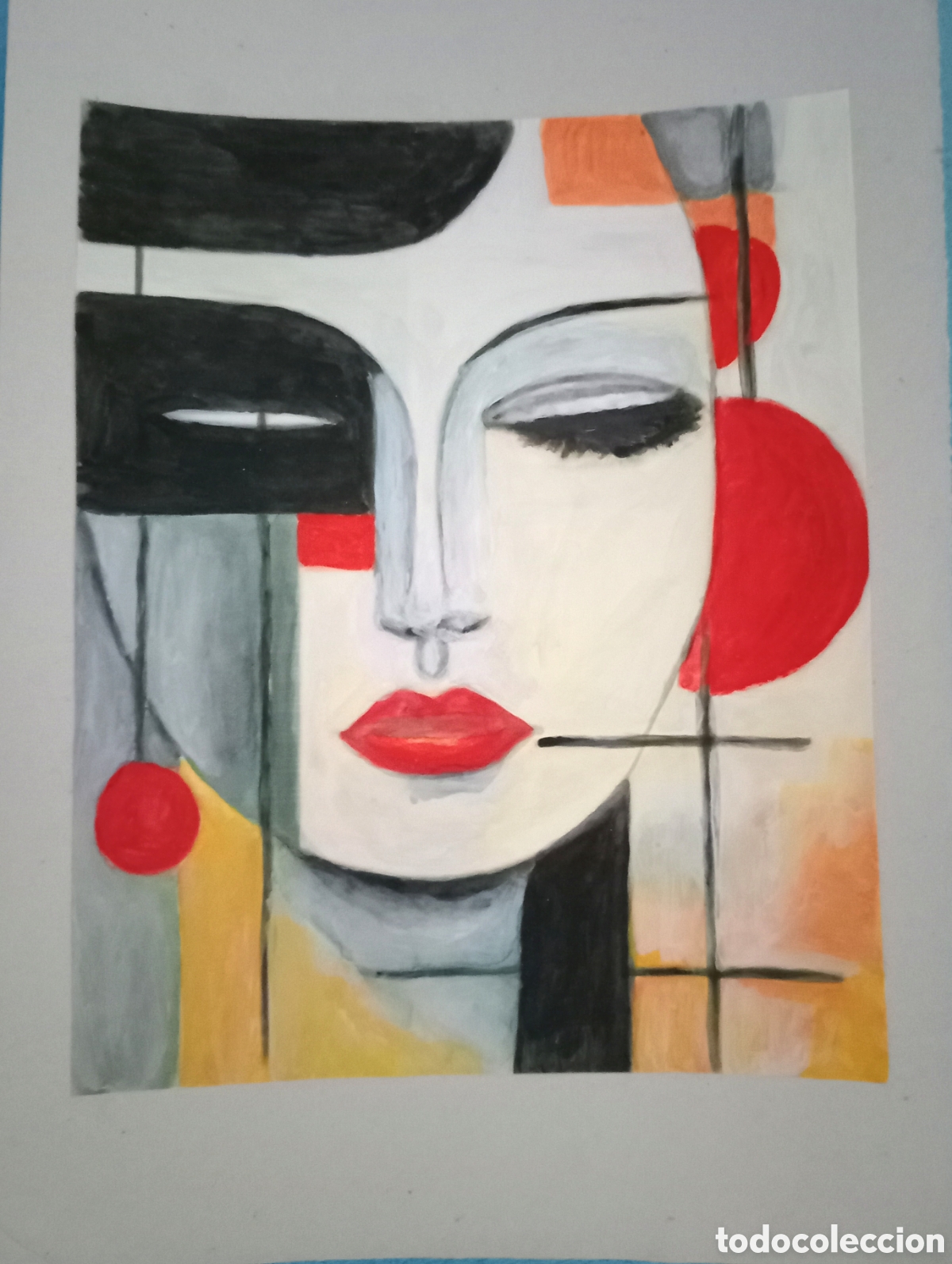 Arte: Original pintura cara abstracta (42) (t&eacute;cnica mixta) acuarela y acr&iacute;lico sobre papel cart&oacute;n doble...