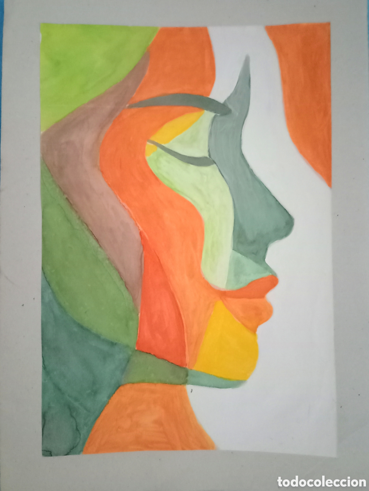 Arte: Original pintura cara abstracta (43) (t&eacute;cnica mixta) acuarela y acr&iacute;lico sobre papel cart&oacute;n doble..