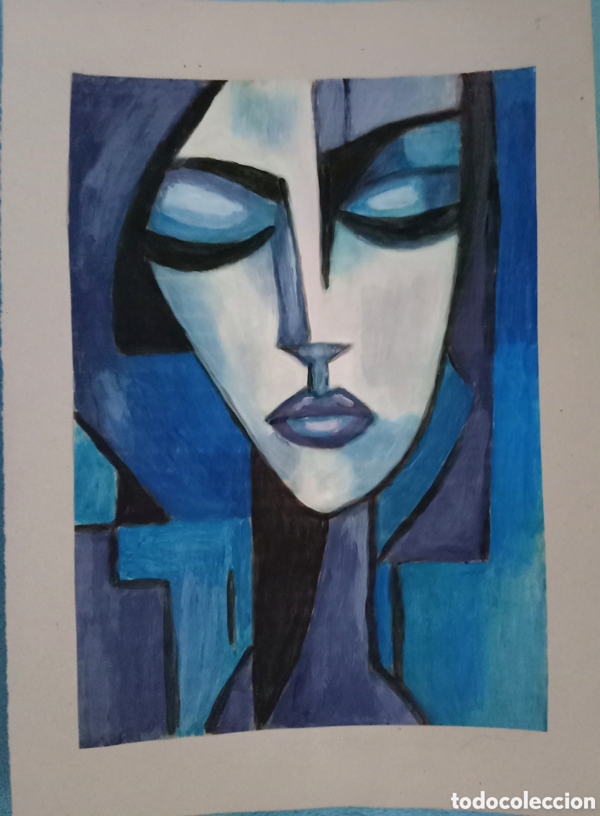 Arte: Original pintura cara abstracta (44) (t&eacute;cnica mixta) acuarela y acr&iacute;lico sobre papel cart&oacute;n doble 25