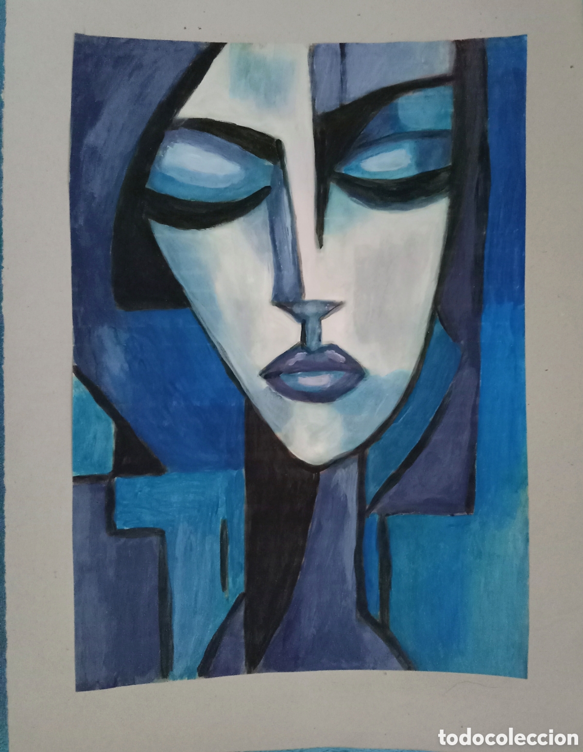 Arte: Original pintura cara abstracta (44) (t&eacute;cnica mixta) acuarela y acr&iacute;lico sobre papel cart&oacute;n doble 25