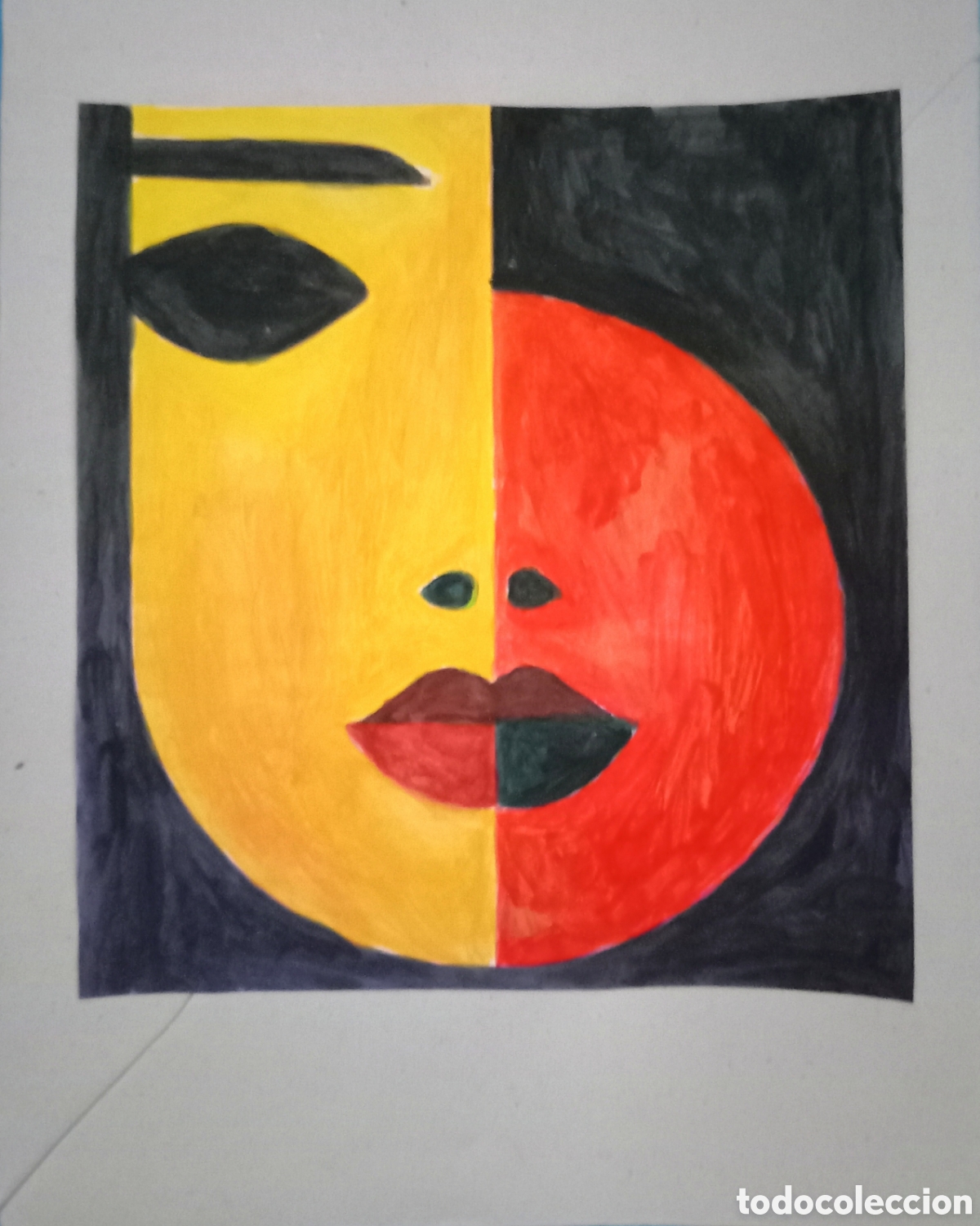 Arte: Original pintura cara abstracta (45) (t&eacute;cnica mixta) acuarela y acr&iacute;lico sobre papel cart&oacute;n doble..