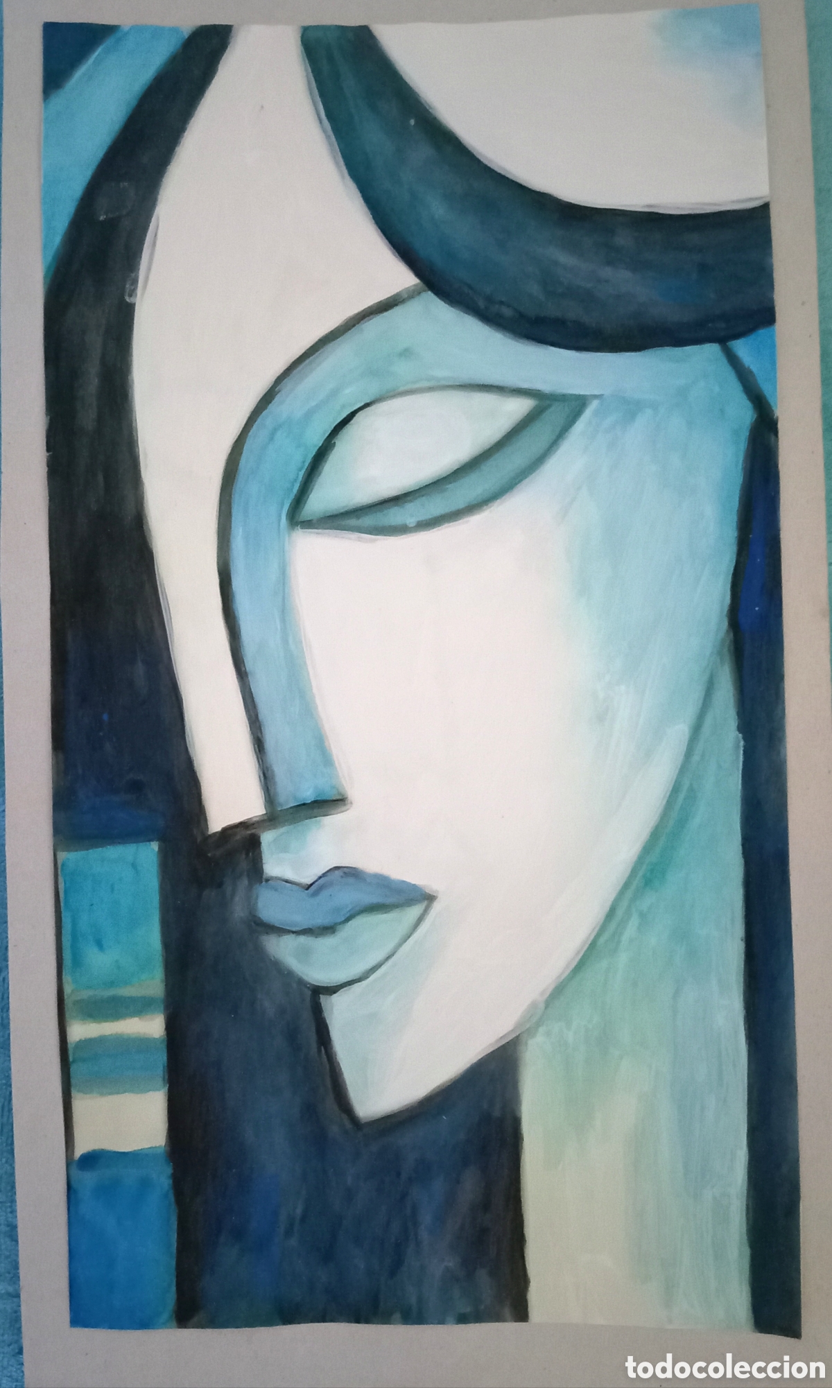 Arte: Original pintura cara abstracta (46) (t&eacute;cnica mixta) acuarela y acr&iacute;lico sobre papel cart&oacute;n doble...