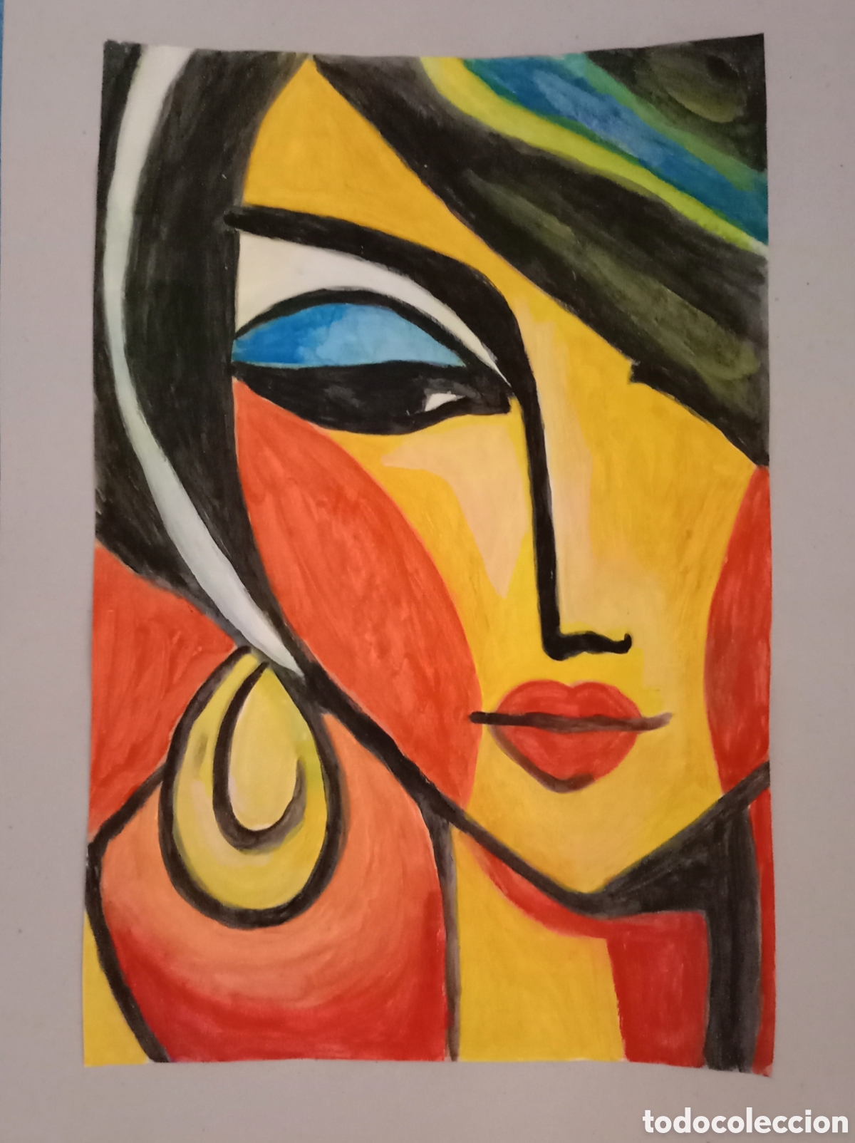 Arte: Original pintura cara abstracta (48) (t&eacute;cnica mixta) acuarela y acr&iacute;lico sobre papel cart&oacute;n doble...