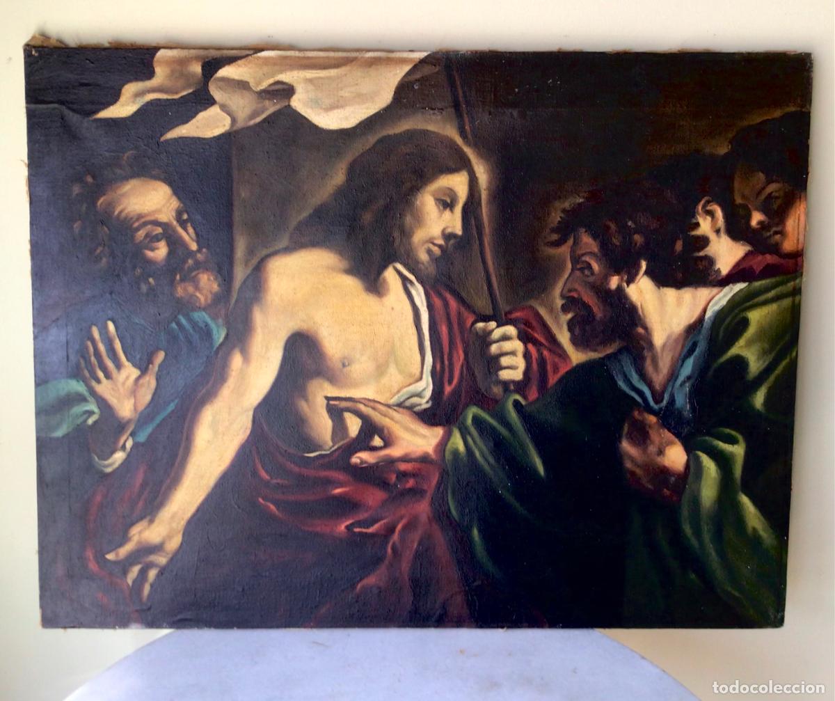 Arte: ANTIGUA PINTURA SIGLO 19 , OLEO SOBRE LIENZO FIRMADA 1896- LA INCREDULIDAD DE SANTO TOMAS