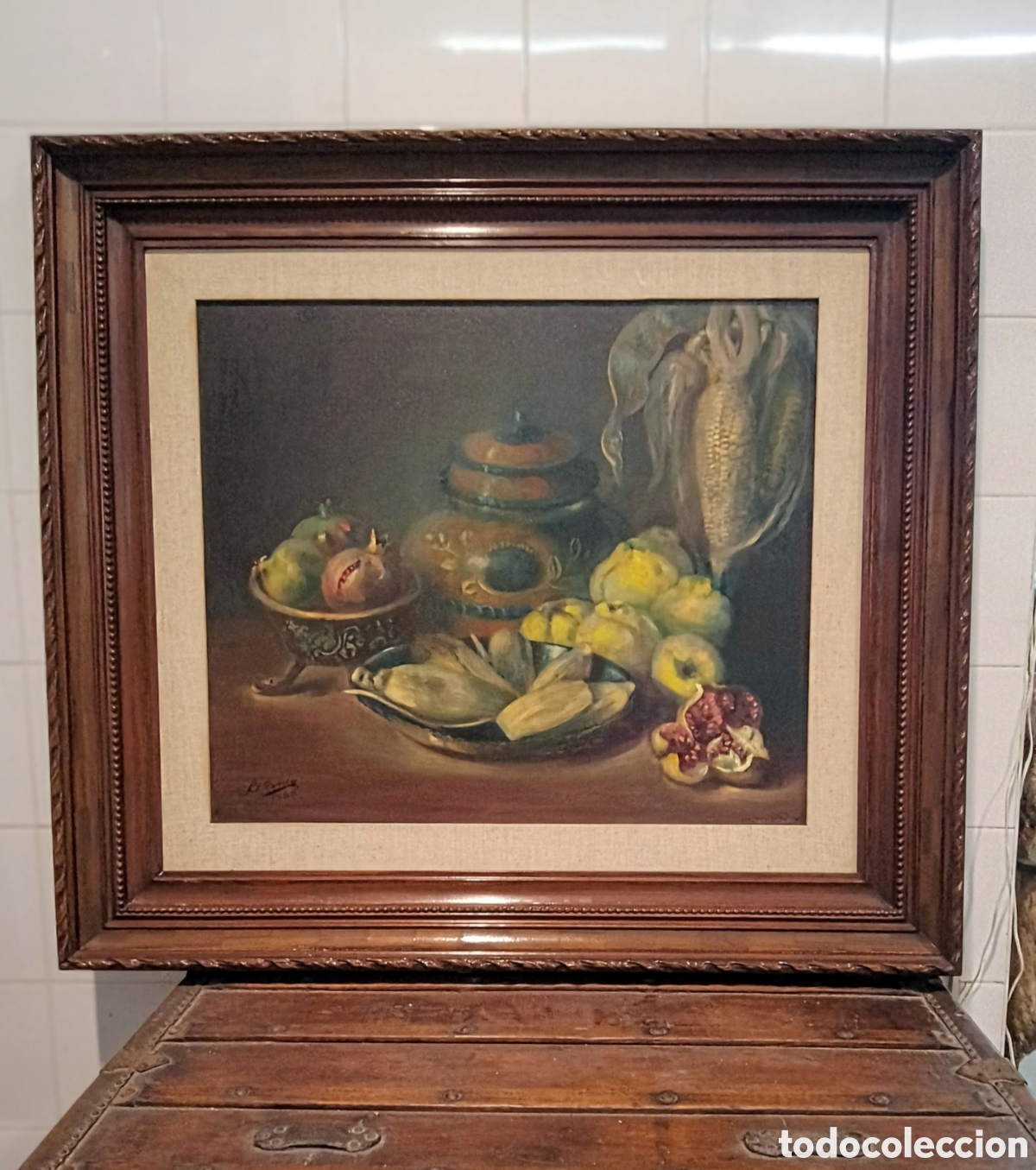 Arte: Gran &Oacute;leo/Lienzo &rdquo;Michoac&aacute;n&rdquo; - Bodeg&oacute;n Mexicano - Firmado LECANDA (1985) - Dedicado (105x93)