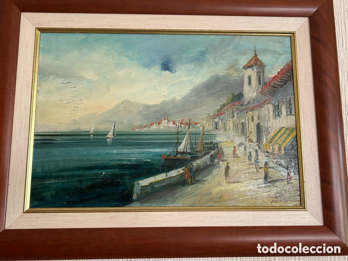 Arte: &Oacute;leo de Juan Vi&ntilde;as, casas junto al puerto