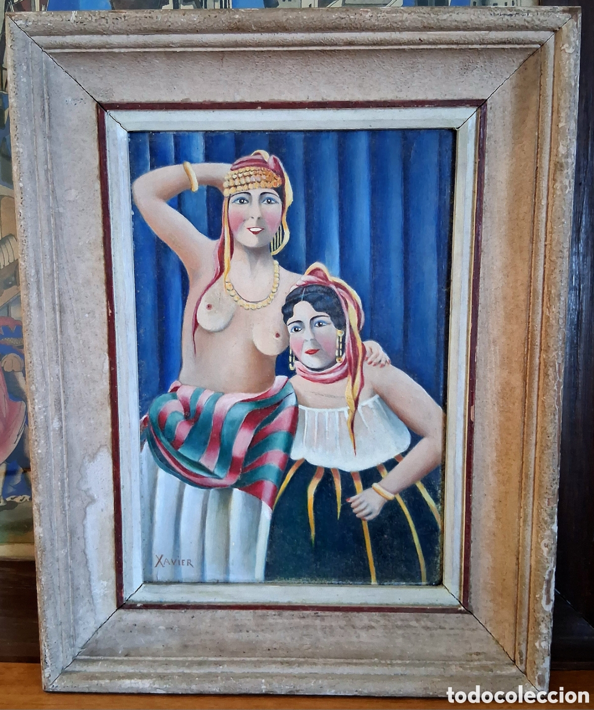 Arte: PINTURA ORIENTALISTA &rdquo;ARGELINAS&rdquo; &Oacute;LEO SOBRE TABLA (25'5 x 18'5) FDO XAVIER ,ARGELIA FRANCESA 1930-40