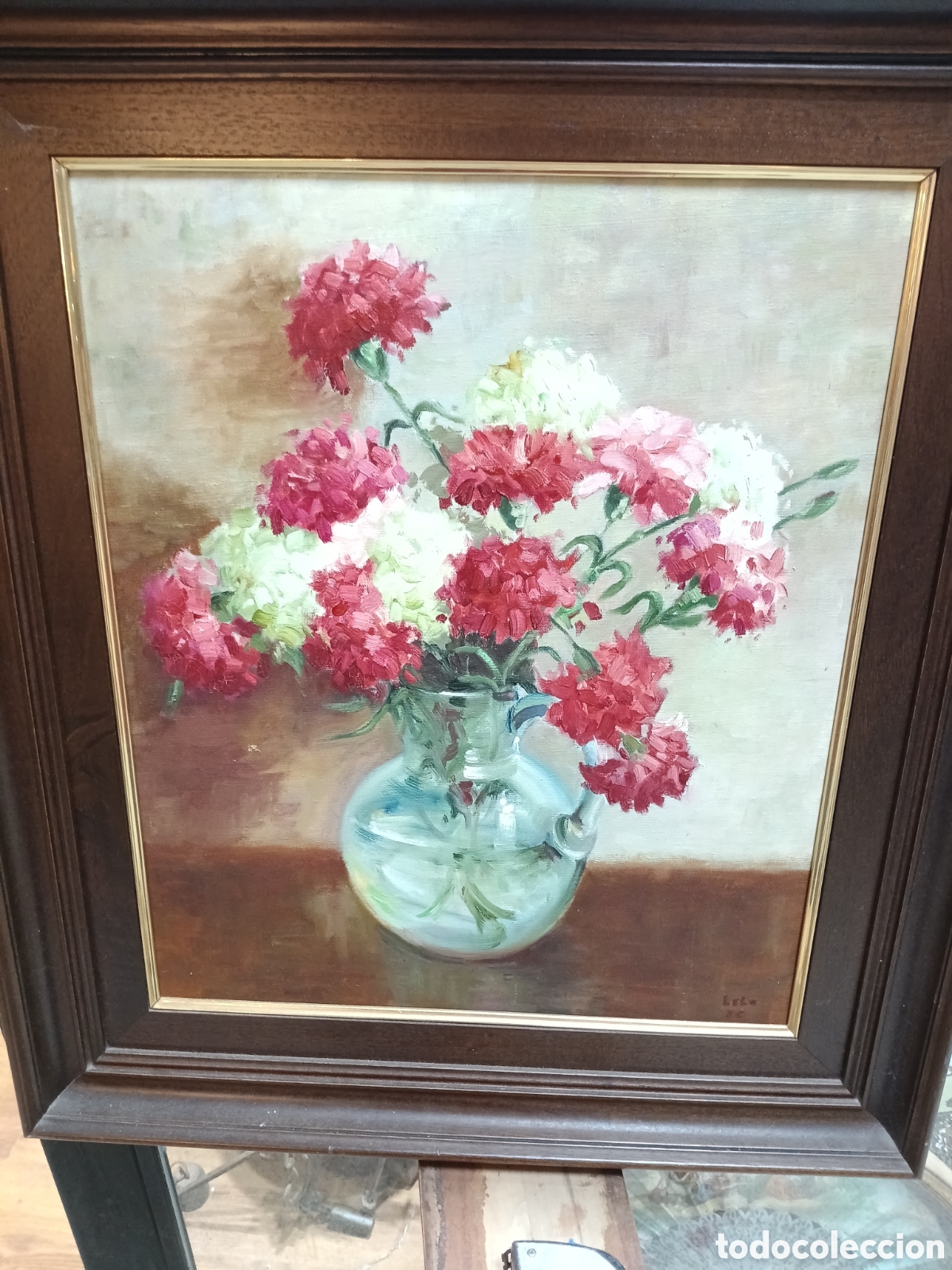 Arte: &Oacute;leo sobre lienzo bonito florero bueno estado vean fotos