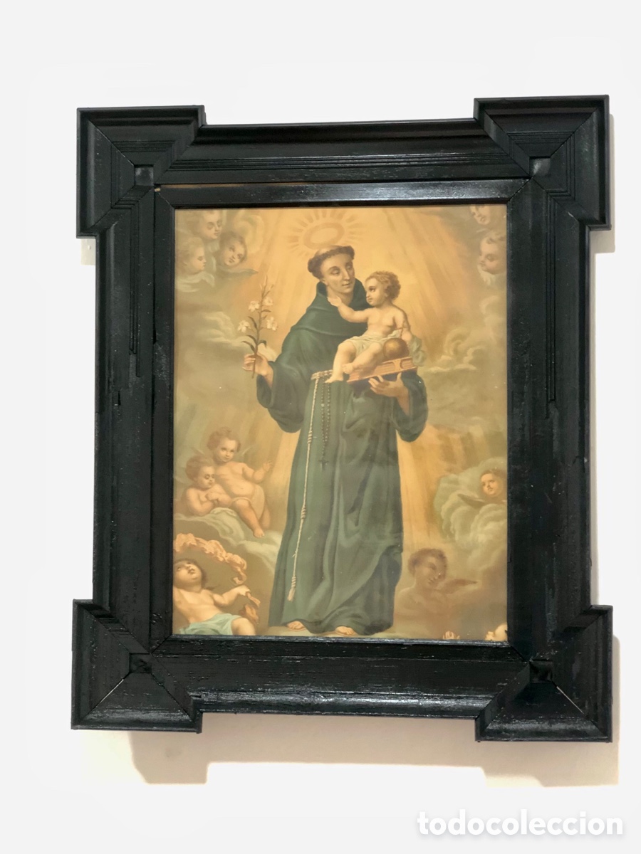 Arte: Cuadro pintura San Antonio de Padua con ni&ntilde;o