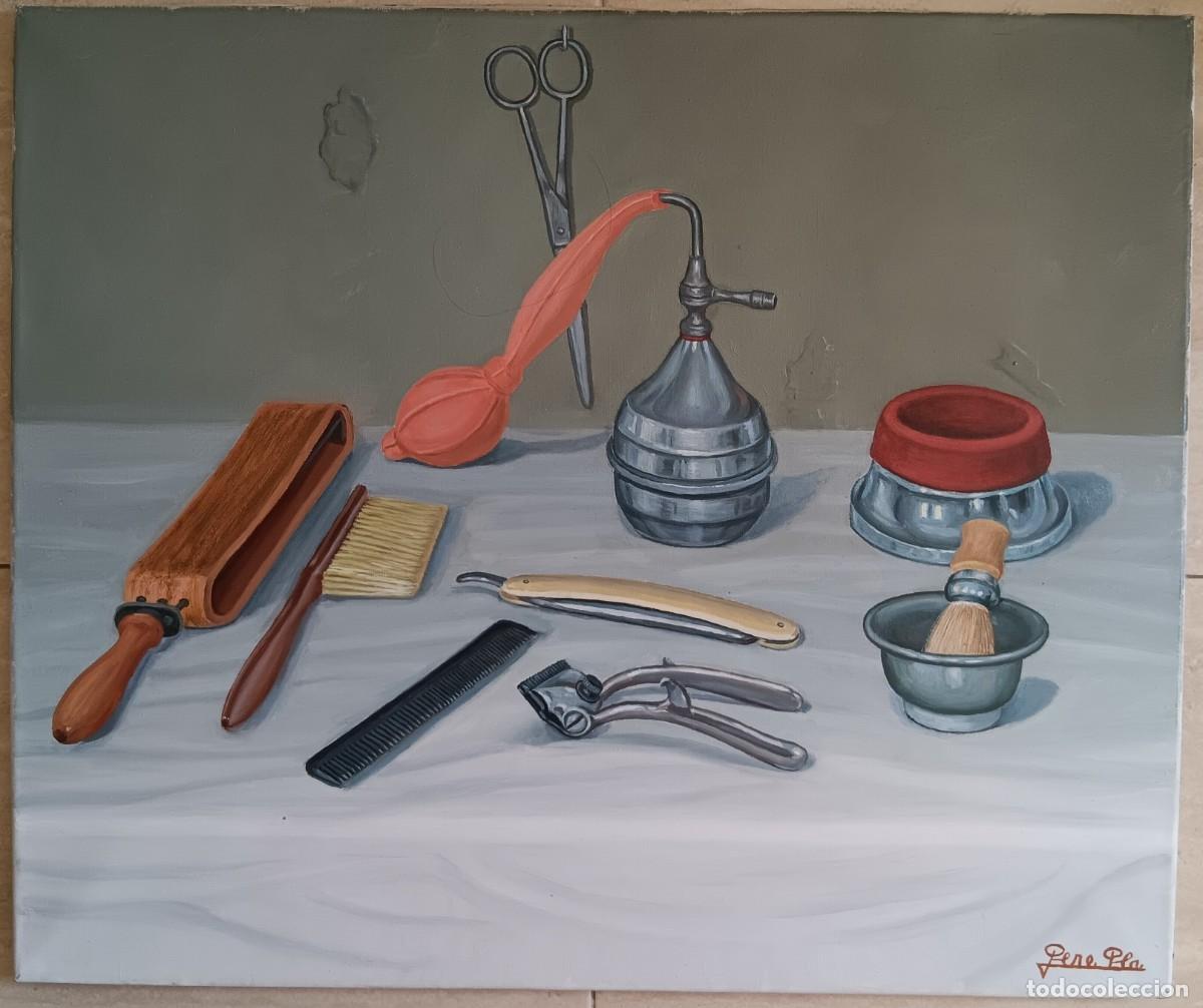Arte: PERE PLA PAR&Eacute;S. &Oacute;LEO SOBRE TELA. MONTADO EN BASTIDOR CON MEDIDAS: 55 X 46. EINES DE BARBERIA.