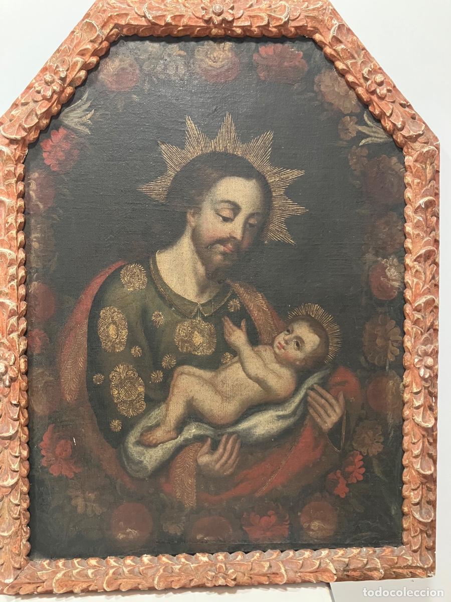 Arte: Cuadro cuzque&ntilde;o , orla S.Jose con el ni&ntilde;o, finales s.XVIII-pipos.XIX