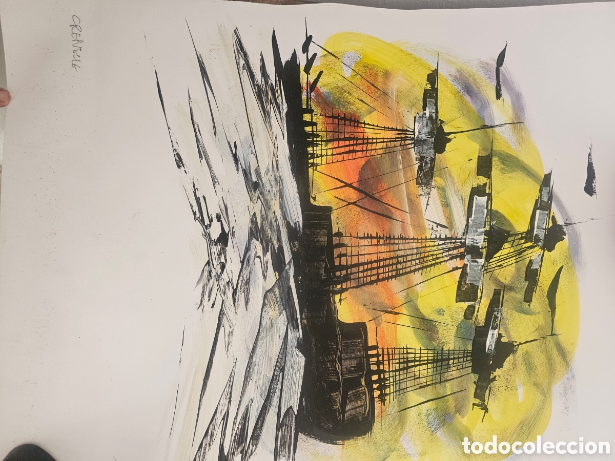 Arte: ​Cuadro &rdquo;Crepuscle&rdquo; &ndash; Obra Original Expresionista Velero (2004)