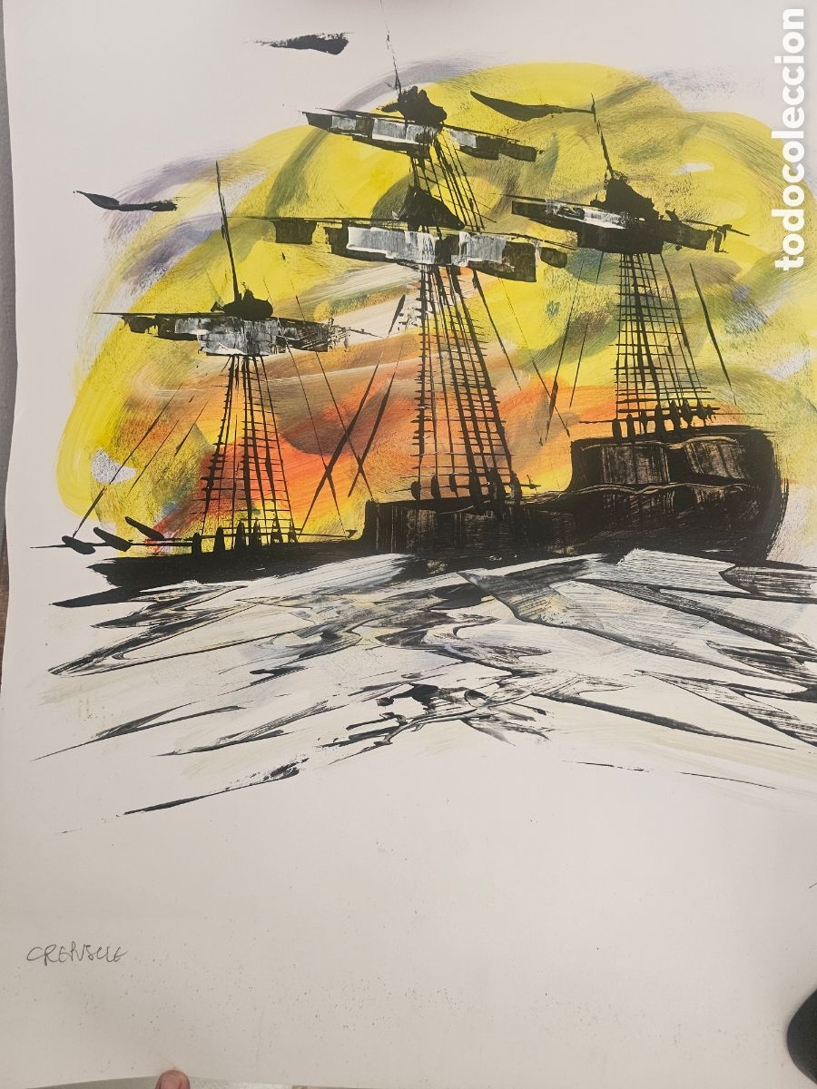 Arte: ​Cuadro &rdquo;Crepuscle&rdquo; &ndash; Obra Original Expresionista Velero (2004) sobre cartolina Miquel Ros