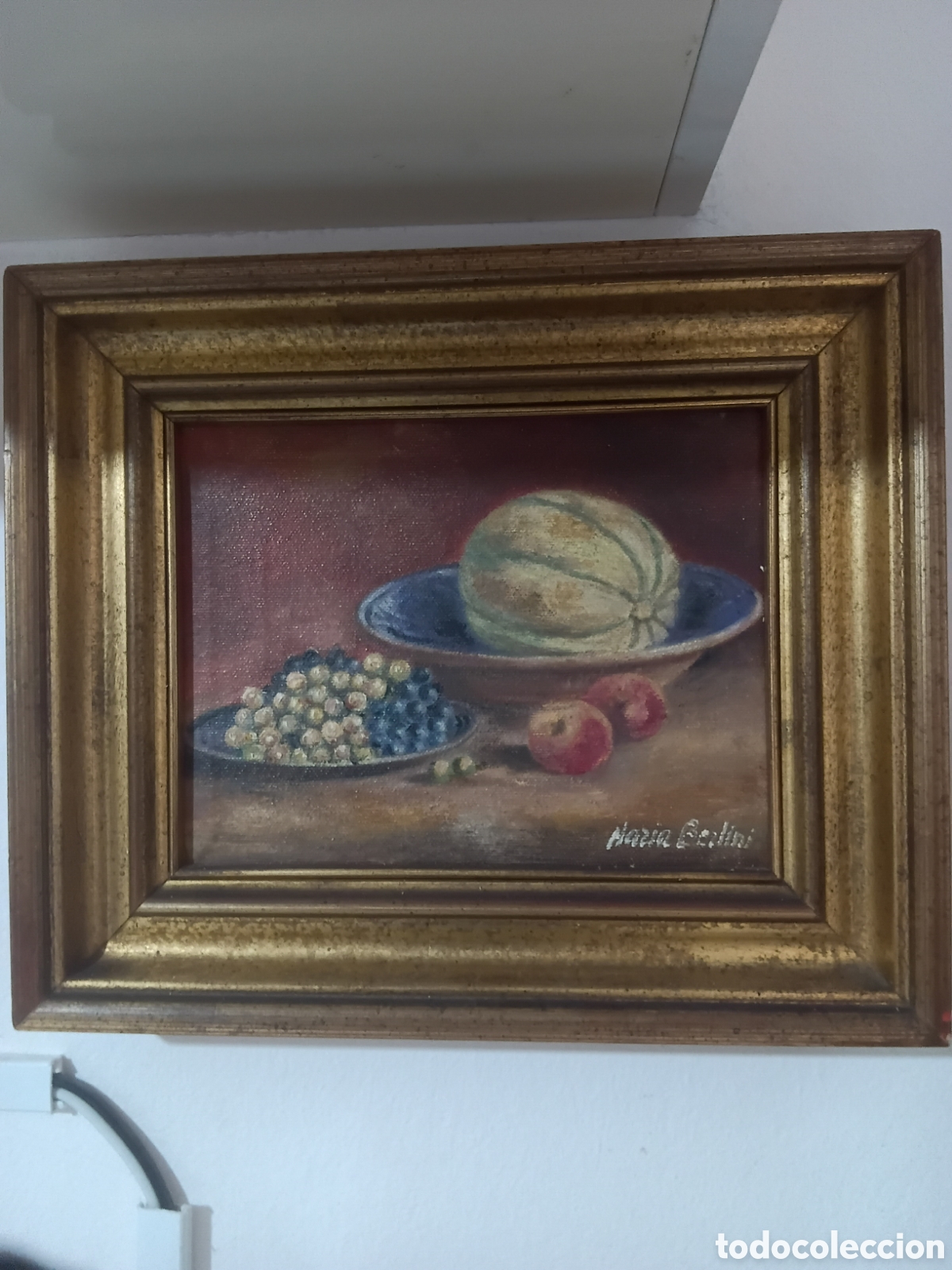 Arte: Naturaleza muerta con mel&oacute;n y uvas Una pintura al &oacute;leo