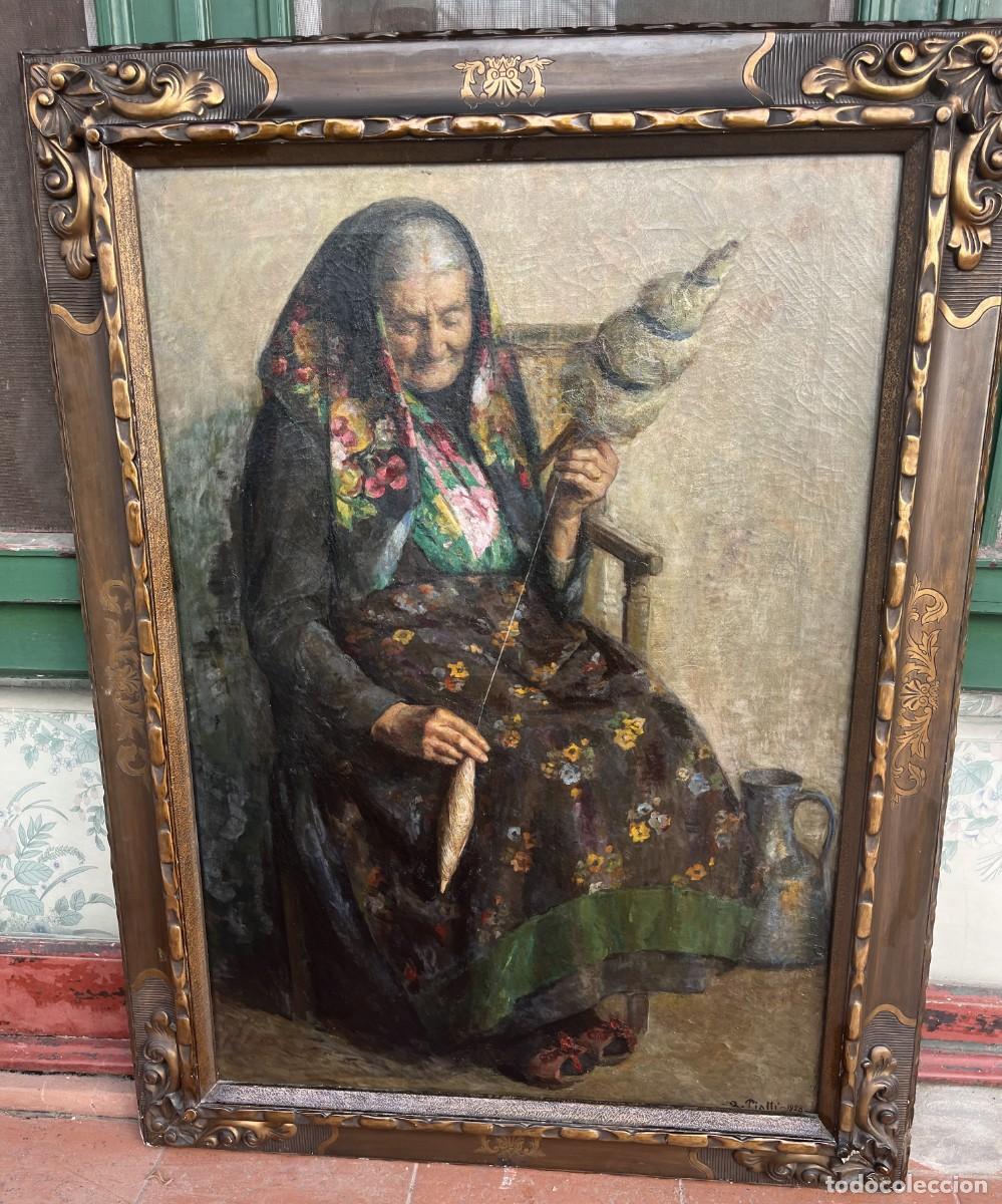 Arte: PIATTI Antonio (1875-1962) Atrib. &rdquo;LA FILATRICE&rdquo; Pintor italiano- &Oacute;leo sobre tela.