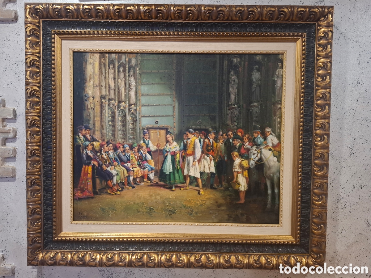 Arte: Oleo sobre lienzo el tribunal de las aguas de valencia 87x77